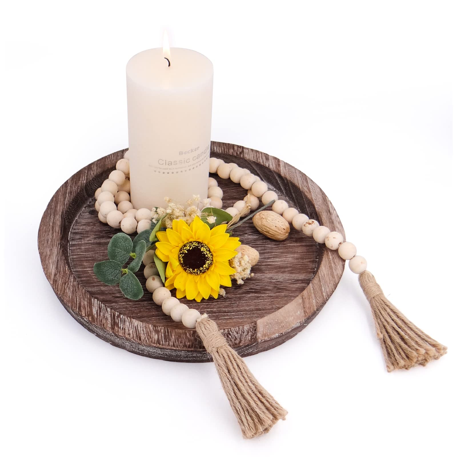 11.2 Inch Round Wooden Decorative Tray with 58