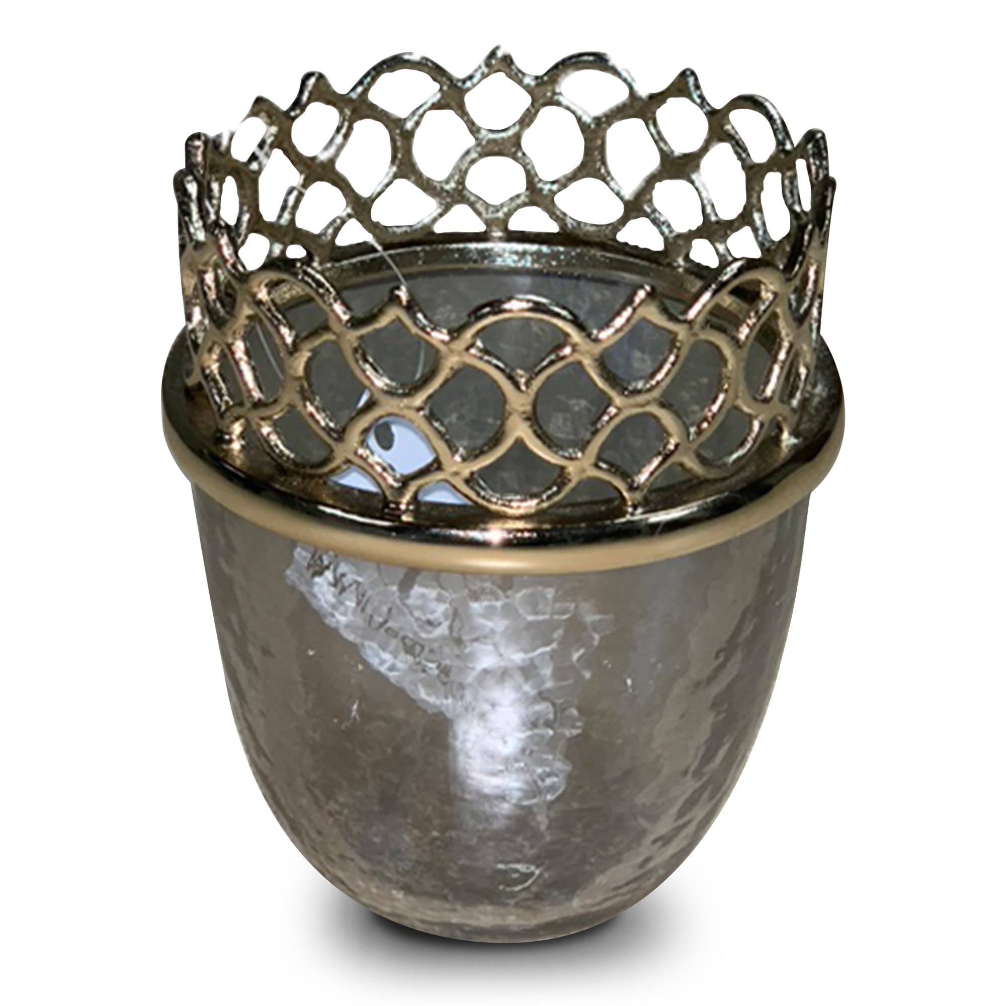 Decozen Brass and Glass Gold Finish Bathroom Tumbler Cup - Elegant Toothbrush Holder & Kitchen Decor for Premium Home Accessories | Arabesque Collection | Perfect for Bathroom Countertop, Vanity Organizer and Luxury Home Decor