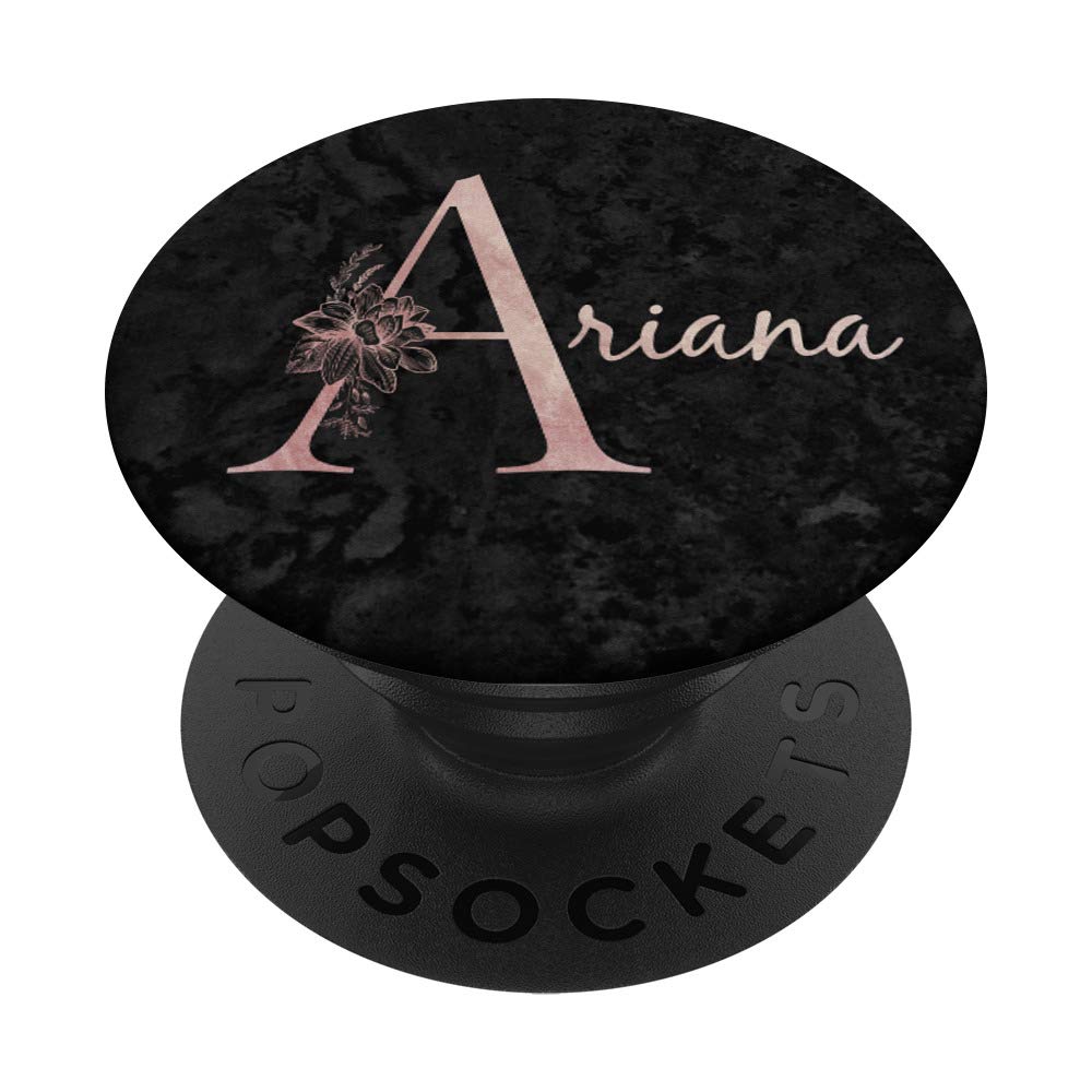 Ariana Name Personalized Pink Rose on Black Design PopSockets Swappable PopGrip - Stylish Phone Grip Stand for iPhone, Samsung & Smartphones - Perfect Gift for Girls, Teens & Women