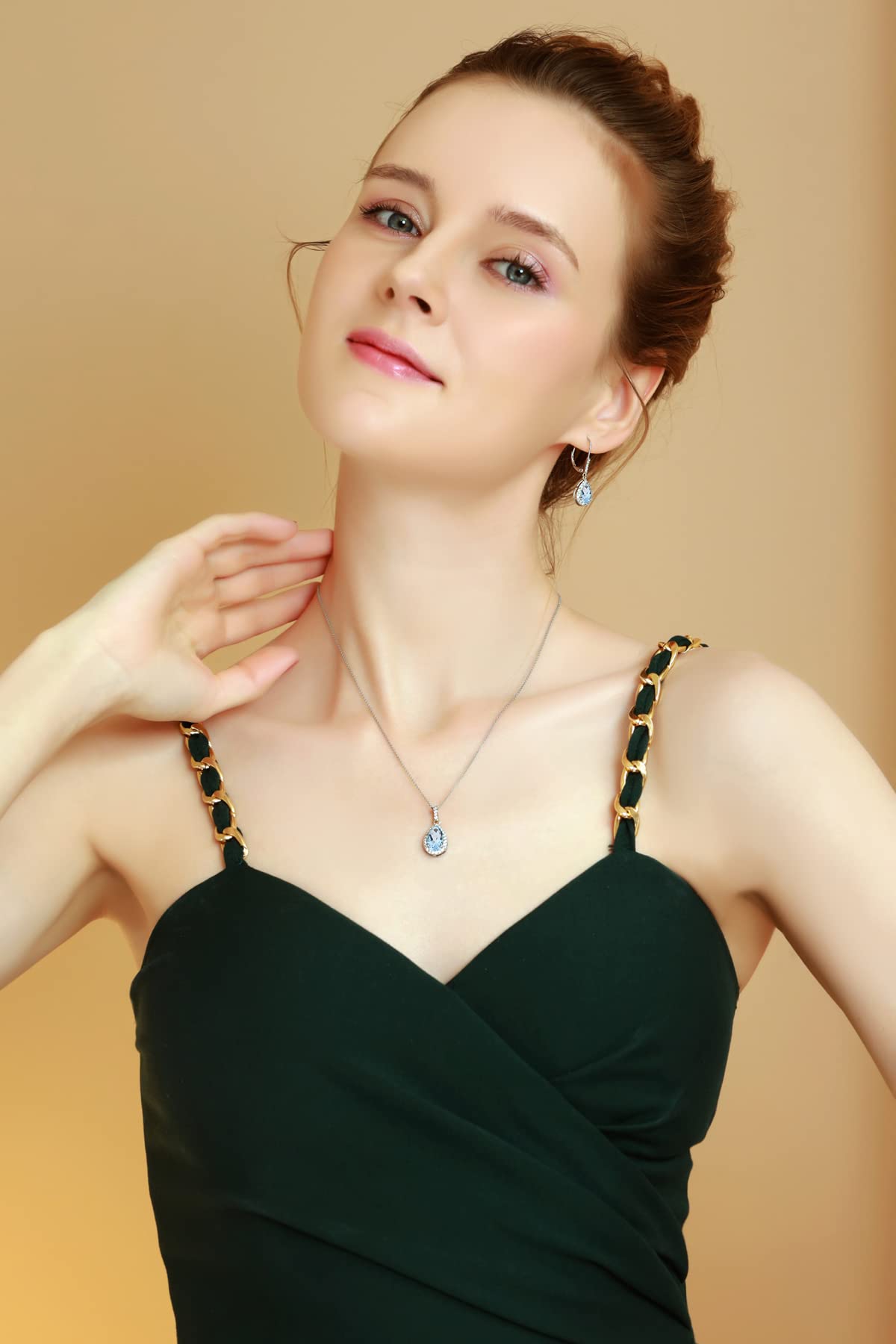 Women's Jewelry Sets - Sterling Silver Birthstone Necklace & Earrings Set with Genuine/Synthetic Gemstones, Teardrop Pendant & Dangle Earrings for Gifts, Anniversary & Special Occasions