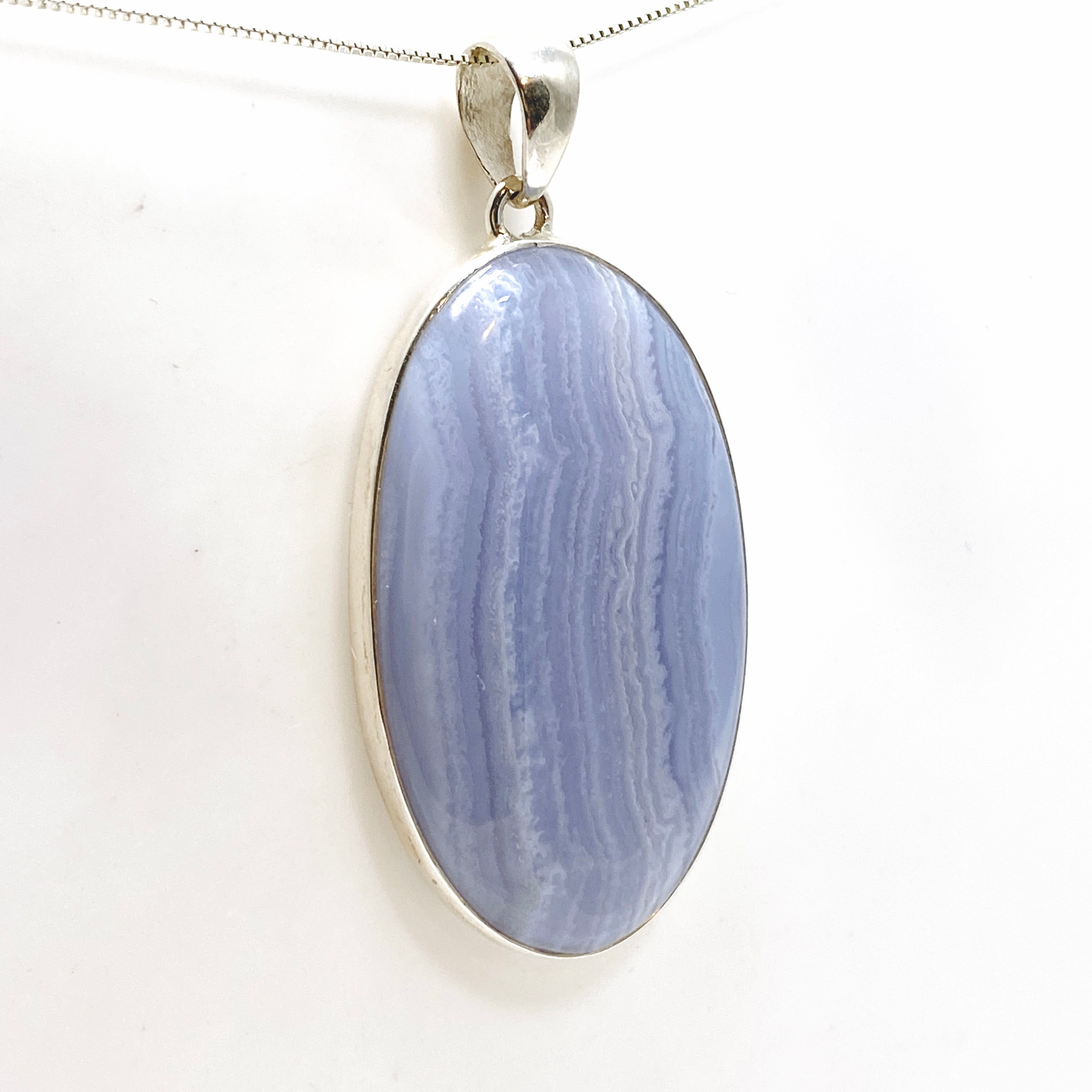 Blue Lace Agate Oval Cabochon Pendant KPGJ4824 - Natural Stone Jewelry for Women, Healing Crystal Necklace - Perfect for Meditation, Yoga & Spiritual Gifts