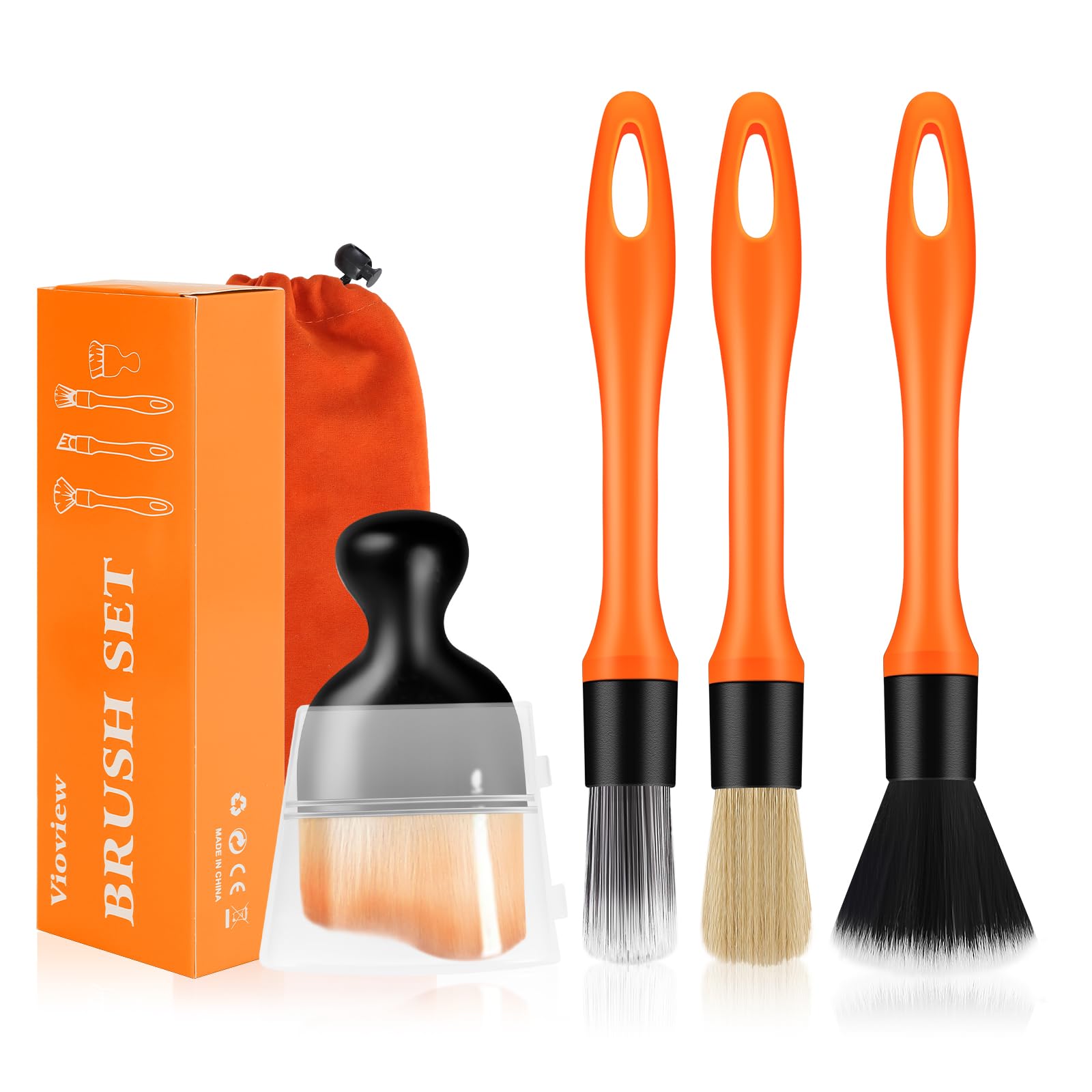4Pcs Premium Car Detailing Brush Set - Soft Boar Hair & Wire Brushes for Car Interior Cleaning, Air Vents, Dashboard, Leather Seats & Electronics | Scratch-Free Car Detailing Tools Kit for Professional Auto Detailing & Home Car Care