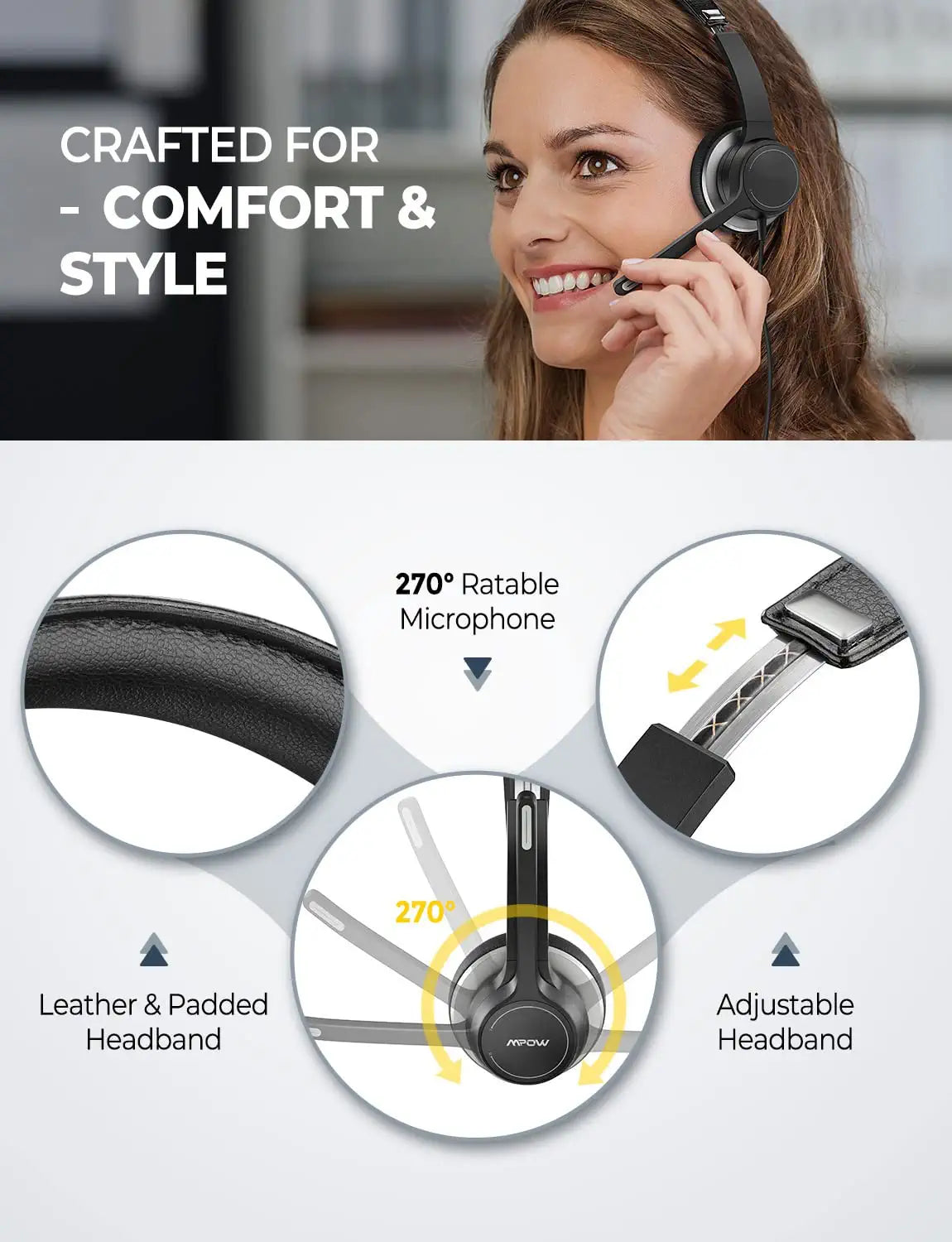 Mpow HC6 Noise Cancelling Gaming Headset with Microphone - Lightweight Over-Ear Headphones for PC, PS4, Xbox, Office & Online Classes