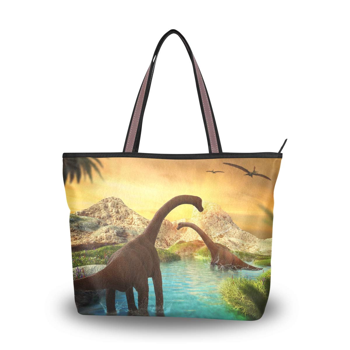 AUUXVA Women's African Animal & Dinosaur Print Tote Bag - Stylish Top Handle Shoulder Satchel Purse for Work, Travel & Casual Outings
