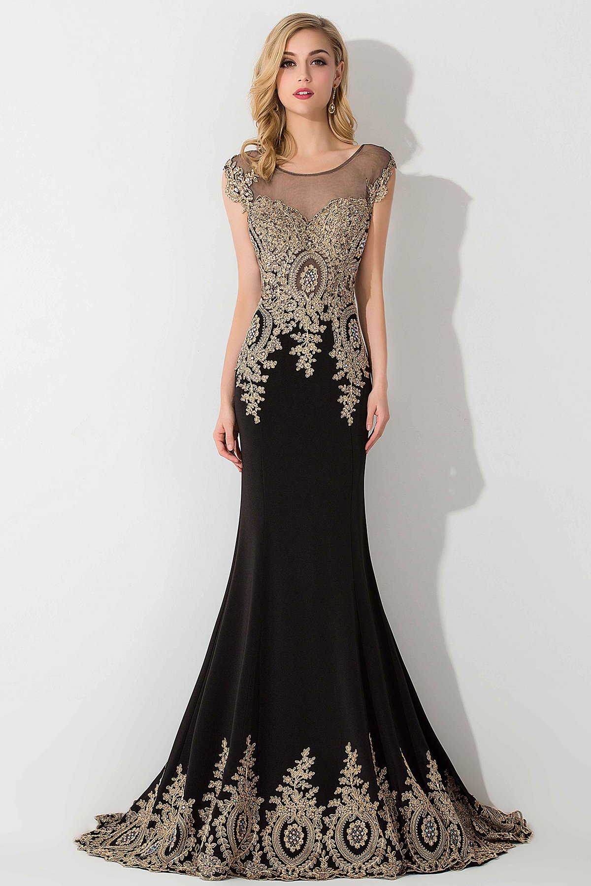 Elegant MisShow Women's Rhinestone Long Applique Trumpet/Mermaid Evening Prom Dresses for Formal Gowns & Special Occasions - Perfect for Weddings, Galas, and Red Carpet Events