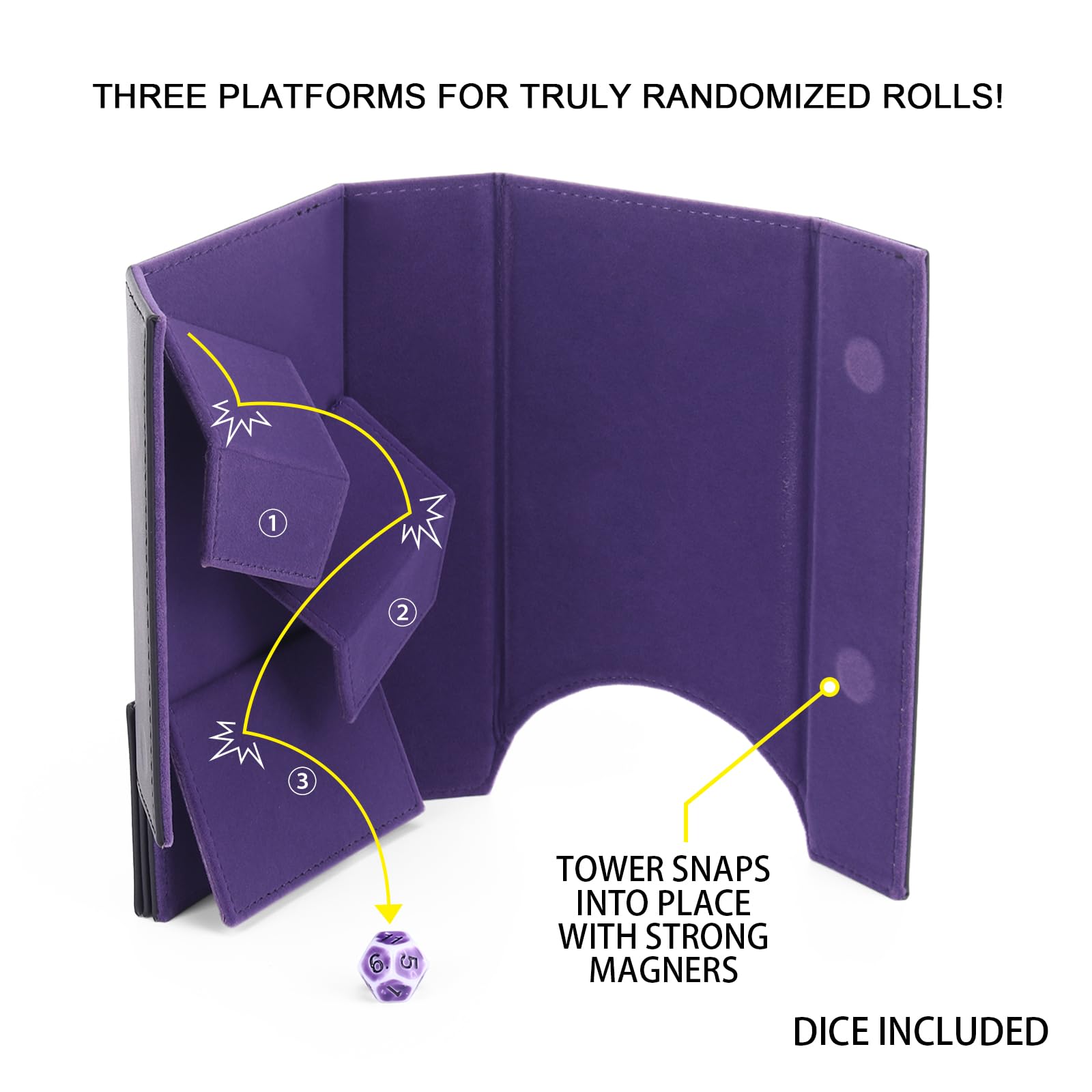 Premium DND Dice Tower & Tray Set with Felt Lined Rolling Surface - Foldable Auto Dice Roller for Dungeons & Dragons, Pathfinder RPG - Perfect for Tabletop Gaming Sessions & Board Game Nights