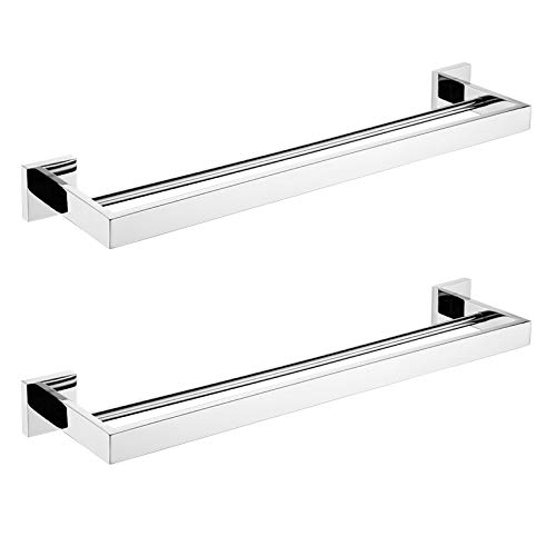 GEIRONV Stainless Steel Double Towel Bar Holder - Chrome Finish Bathroom Towel Rack for Bath Towels & Hand Towels - Space Saving Bath Hardware (2 Pack) - Perfect for Bathrooms, Spas & Guest Rooms