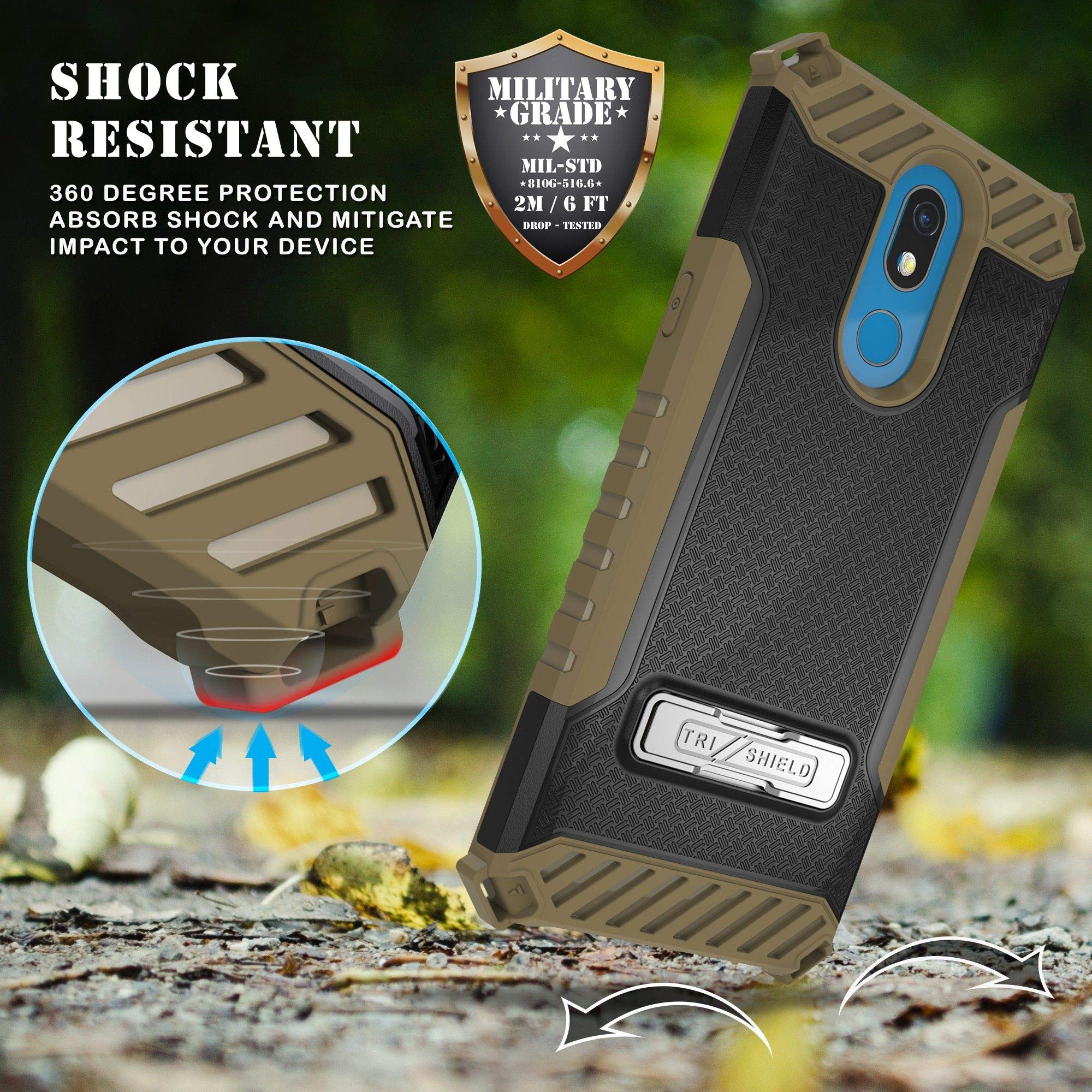 Military Grade Hybrid Shockproof Case with Stand - Dual Layer Protective Cover for LG K40/Solo LTE/X4/Harmony 3/Xpression Plus 2 (Wild Horses Design) - Perfect for Outdoor Adventures, Work & Daily Protection