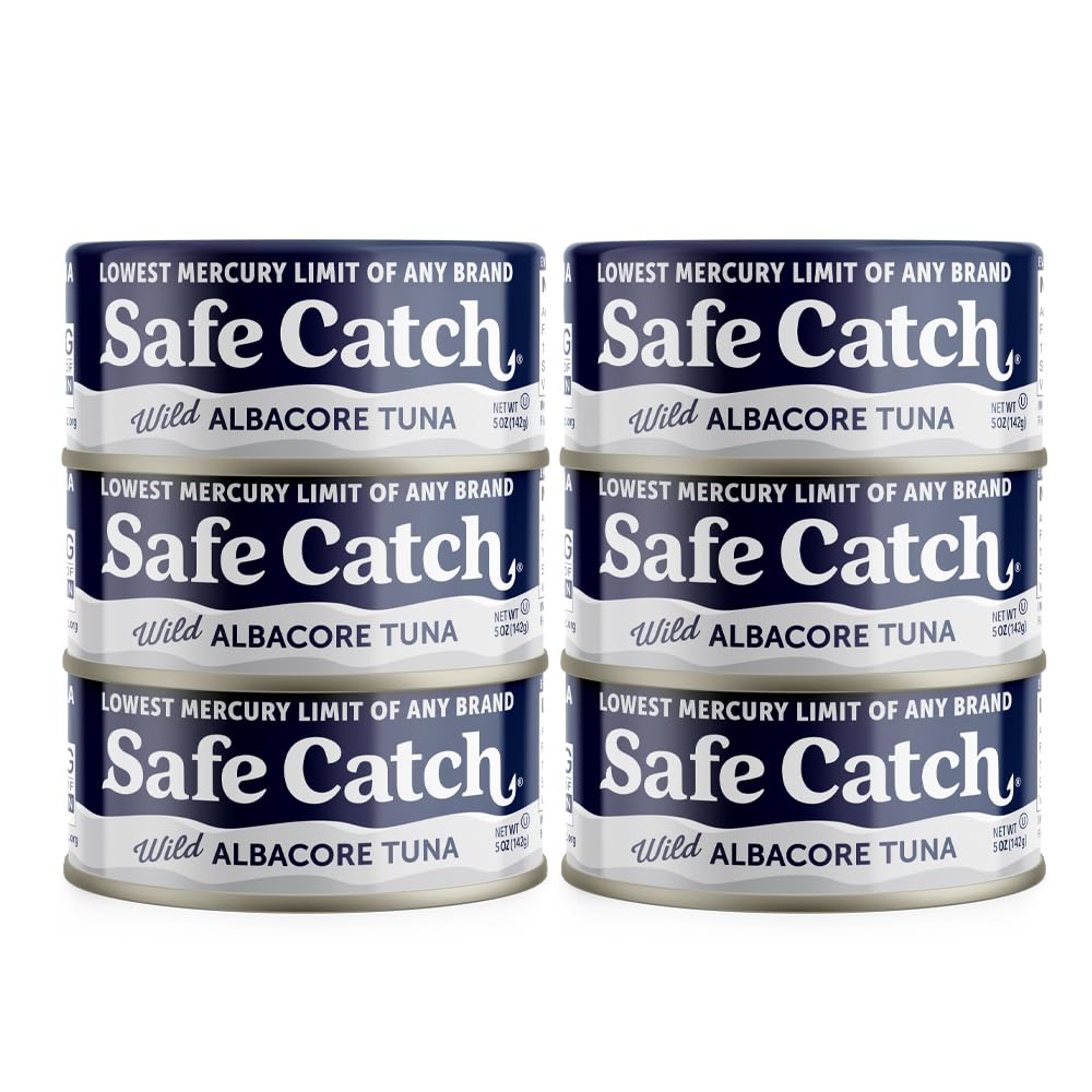 Safe Catch Wild Albacore Tuna Cans - Low Mercury, Gluten-Free, Keto, Paleo & Kosher Certified - Non-GMO, High Protein Tuna Steak - Each Can Tested for Mercury - No Added Water or Oil - 6 Pack (5oz Each) - Perfect for Healthy Lunches, Salads & Keto Meal Prep