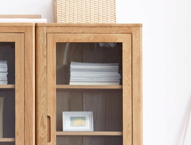 Solid Oak Wood Narrow Bookcase with Doors - Stylish Storage for Books, Decor & Small Spaces | Perfect for Living Room, Office or Bedroom Organization