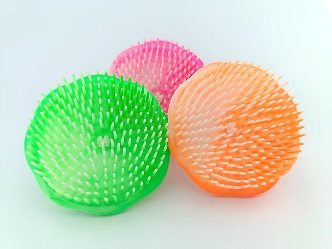 VirtuVend Round Plastic Hair Washing Comb & Scalp Massager - Shower Brush for Men & Women (3-Pack, Multicolor) - Gentle Hair Care & Relaxing Scalp Massage for Bath, Salon & Home Use