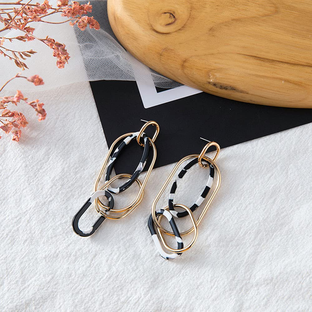 Stylish Acrylic Leopard Print Long Pendant Earrings for Women - Geometric Resin Oval Dangle Earrings - Fashion Statement Jewelry for Parties, Date Night & Special Occasions
