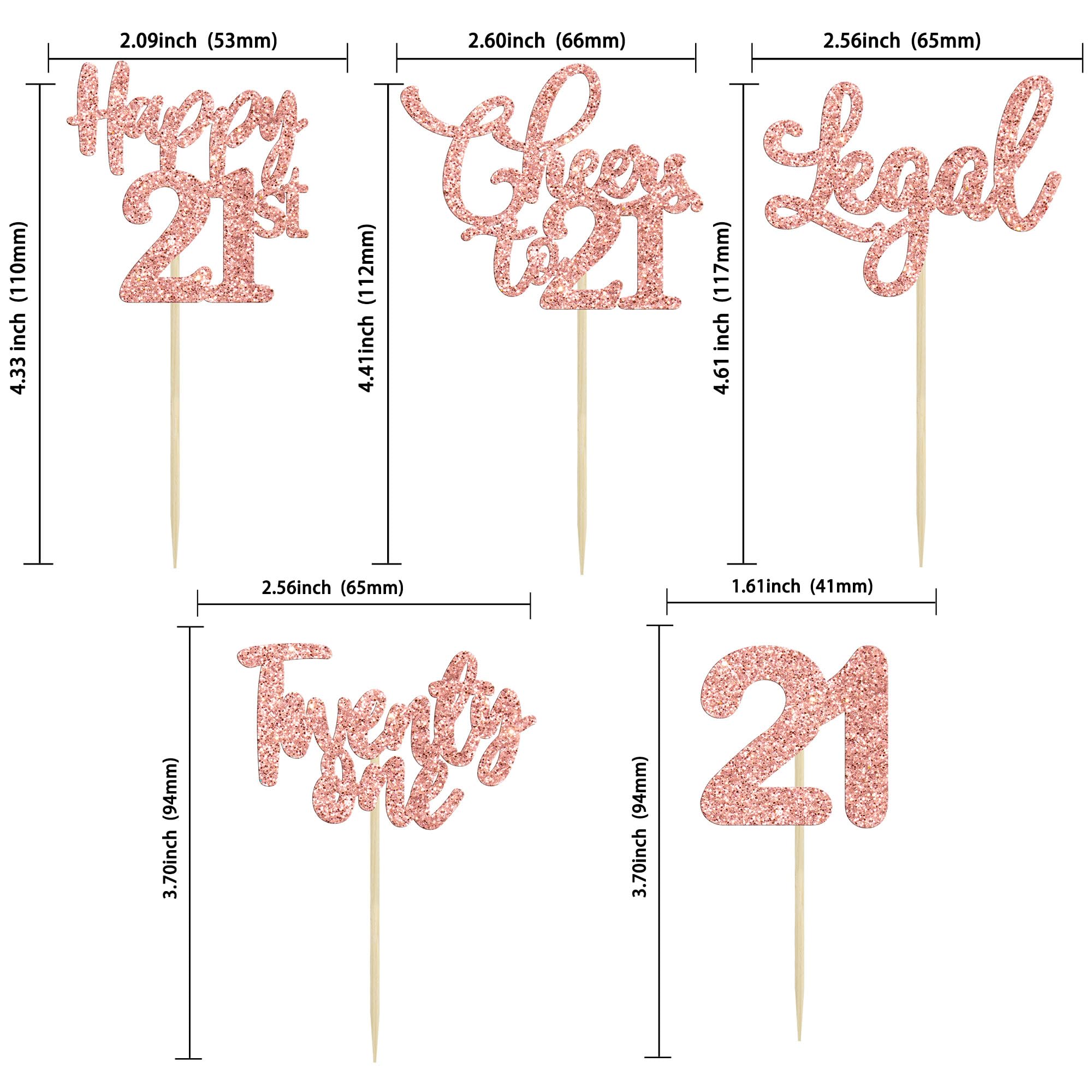 30 Pack Rose Gold Glitter 21st Birthday Cupcake Toppers - Happy Twenty-One Cheers to 21 Years Old Cake Decorations for Anniversary Party, Wedding, Baby Shower & Celebration Events