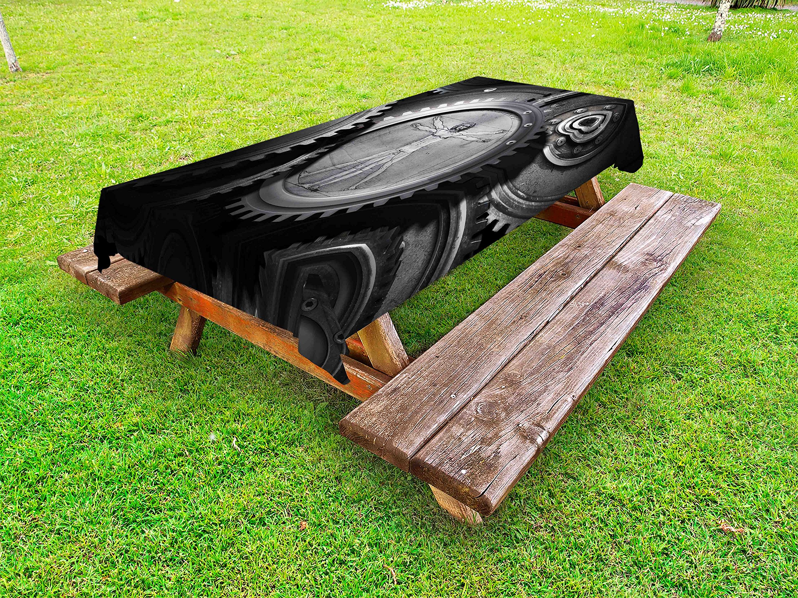 Ambesonne Industrial Themed Outdoor Tablecloth - Medieval Gear Design Washable Picnic Table Cover 58