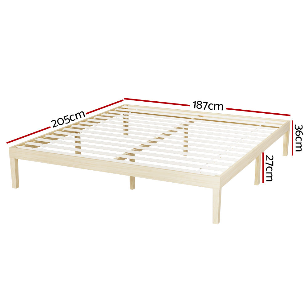 Bruno Minimalist King Solid Pinewood Bed Frame - Sturdy & Eco-Friendly Wooden Bed for Modern Bedrooms | Perfect for Master Suites, Guest Rooms & Minimalist Home Decor
