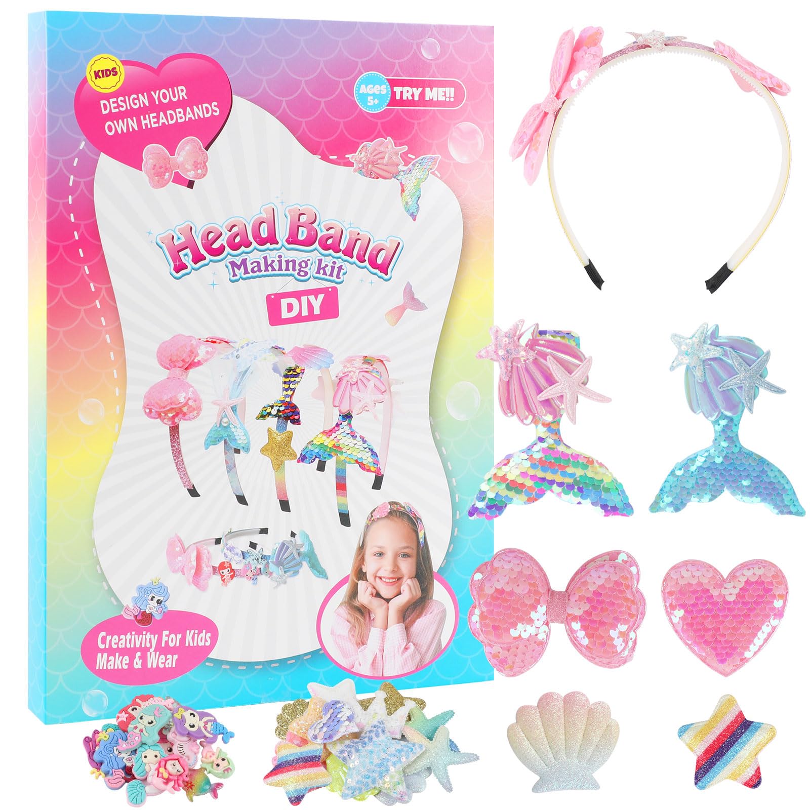 JOFONY DIY Headband Making Kit for Girls Ages 3-12 - 6-Piece Fashion Hair Accessories Arts and Crafts Set - Perfect for Birthday Gifts, Creative Play & Dress-Up Costume Parties
