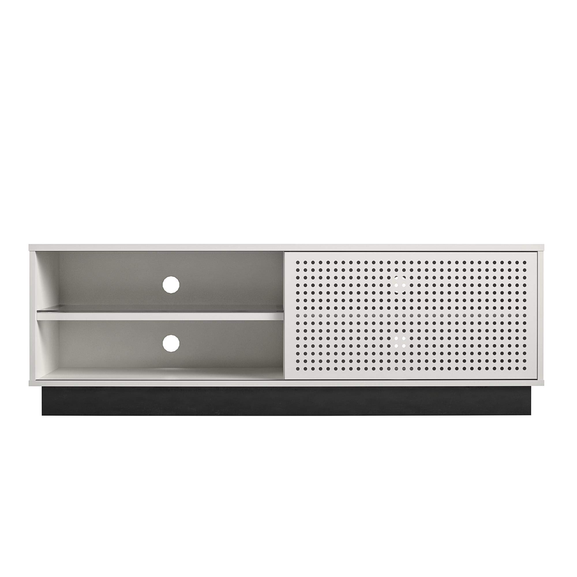 NTENSE Glitch Gaming TV Stand for 60 Inch TVs - Modern Entertainment Center with LED RGB Lights & Wire Management - Perfect for Man Cave, Game Room & Play Room - Durable Metal TV Stand in White