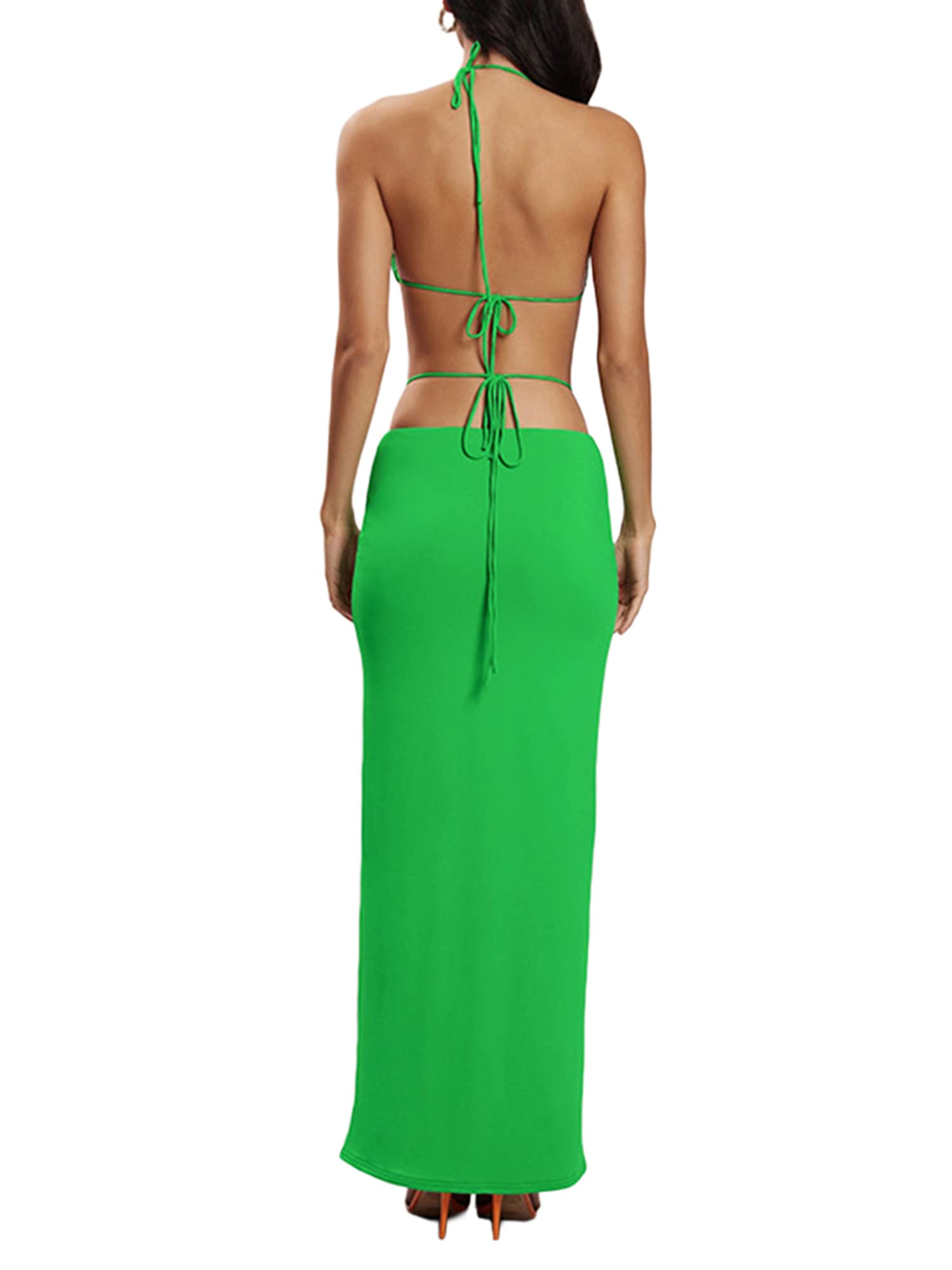 Stylish Women's Summer Outfits - Halterneck Sleeveless Backless Tops with Casual Bandage Long Skirt Set | Perfect for Beach Vacation, Date Night & Summer Parties