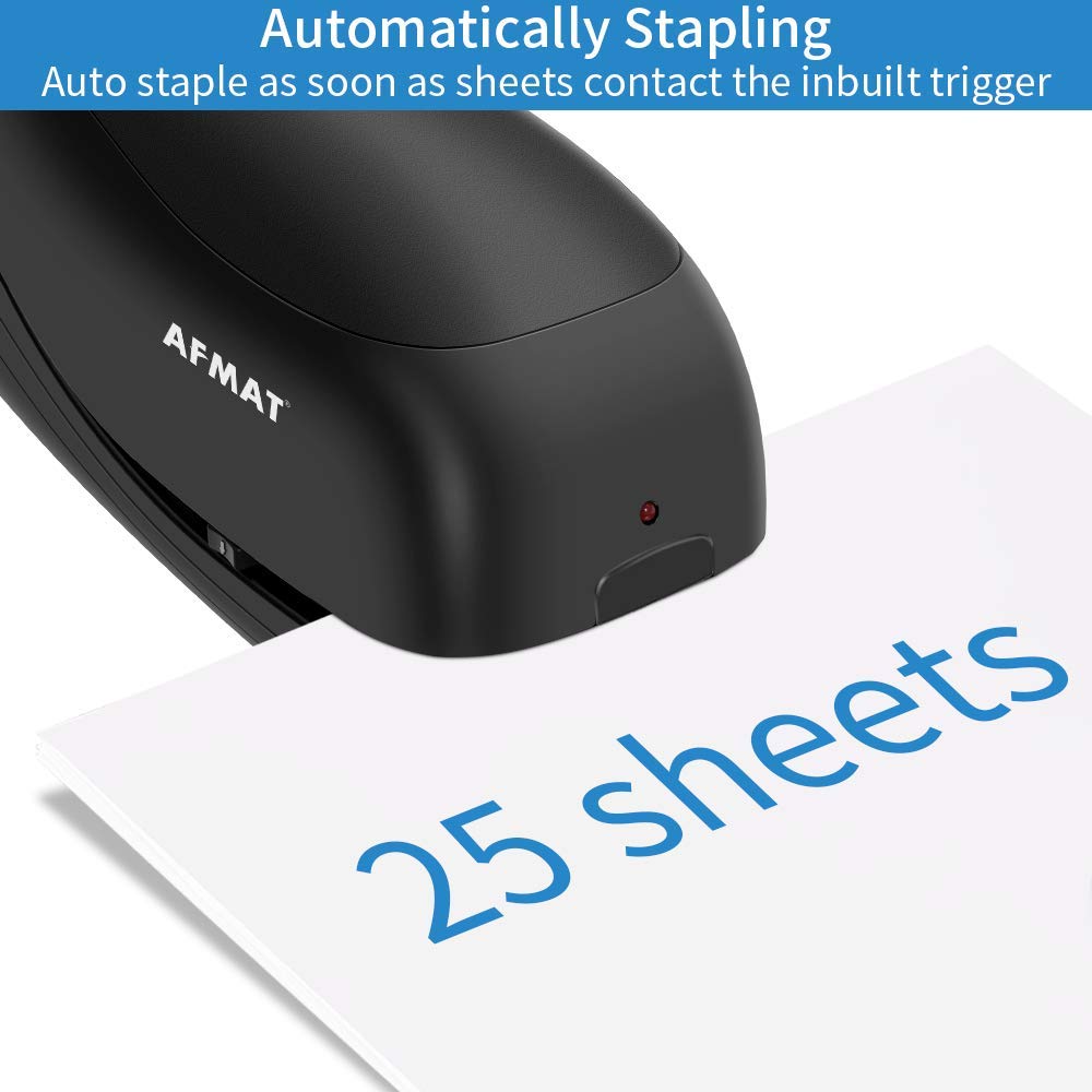 Electric Stapler Heavy Duty - Automatic Desktop Stapler with AC/Battery Power, 25 Sheets Capacity, Reload Reminder & Release Button - Perfect for Office, School, and Home Paperwork (Black)