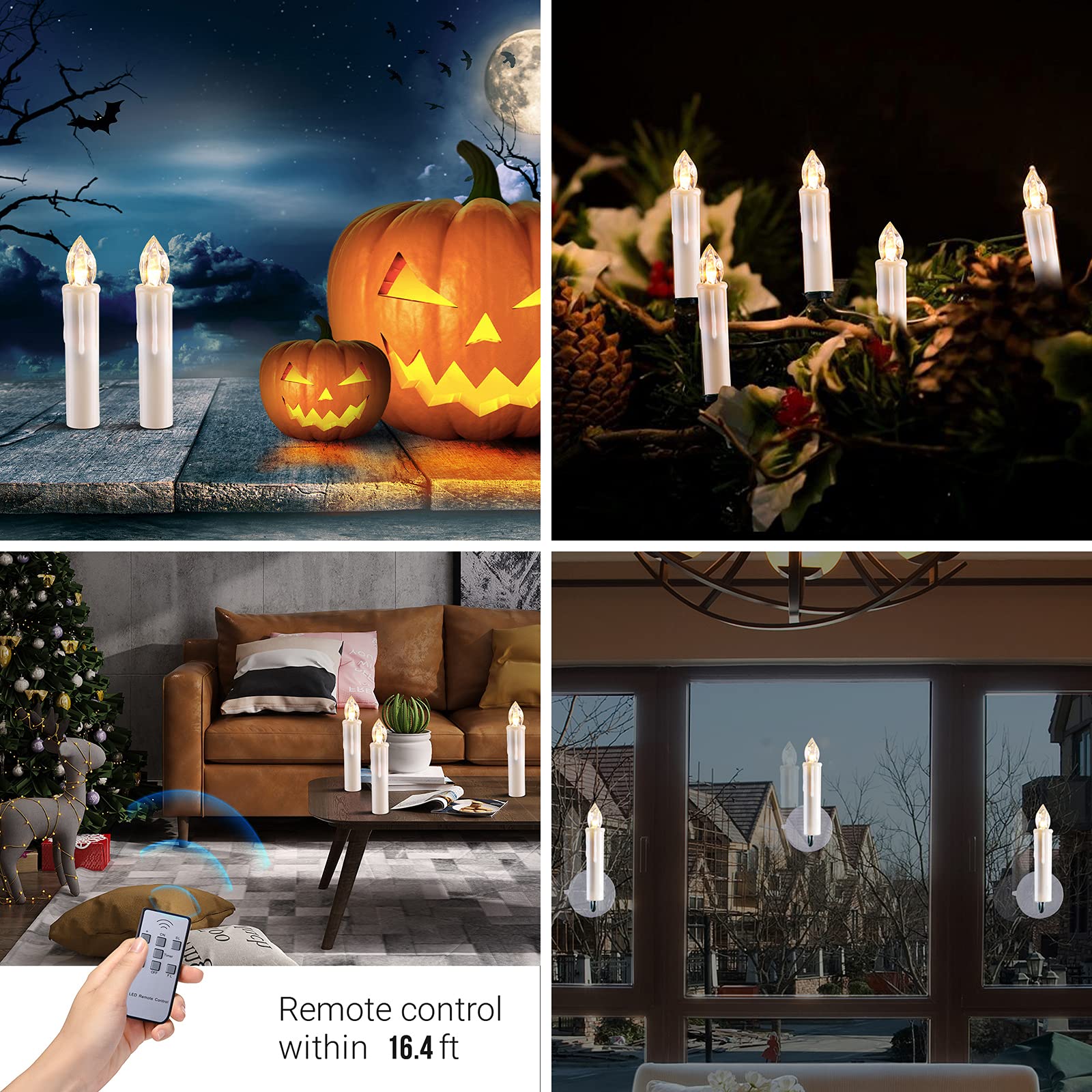 24 Pack LED Taper Candles - Battery Operated Flameless Window Candles with Remote & Timer - Warm White Light - Perfect for Wedding, Christmas, Party Decor - Ideal for Fireplace, Mantel, Centerpiece, Holiday Lighting