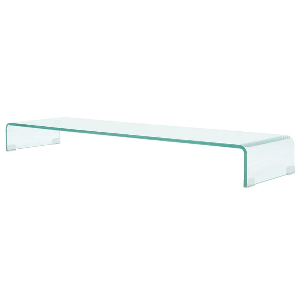 Clear Glass TV Stand & Monitor Riser with Keyboard Storage - 47.2