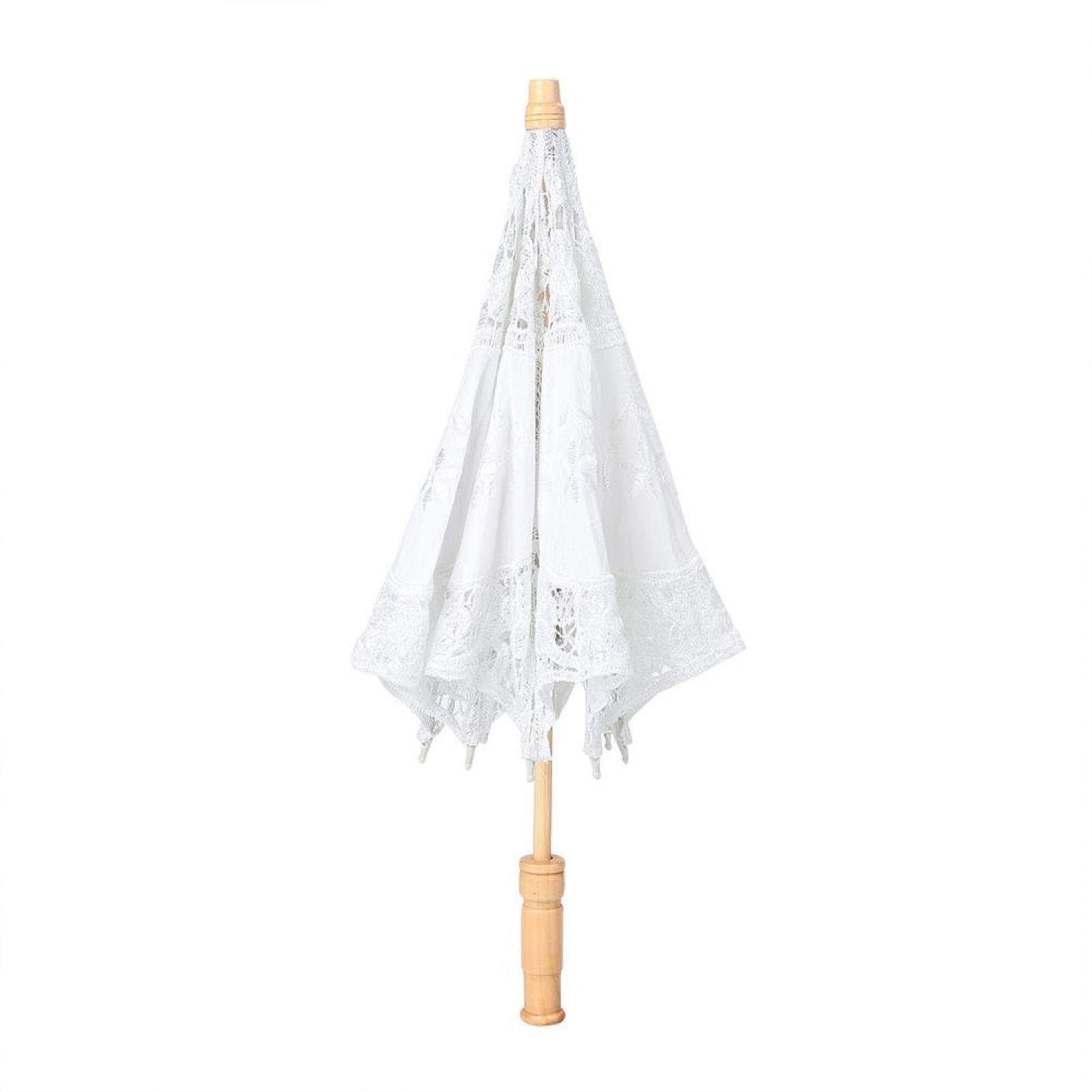 Handmade Lace Wedding Umbrella - Silk Embroidery Bridal Parasol for Photography (White)