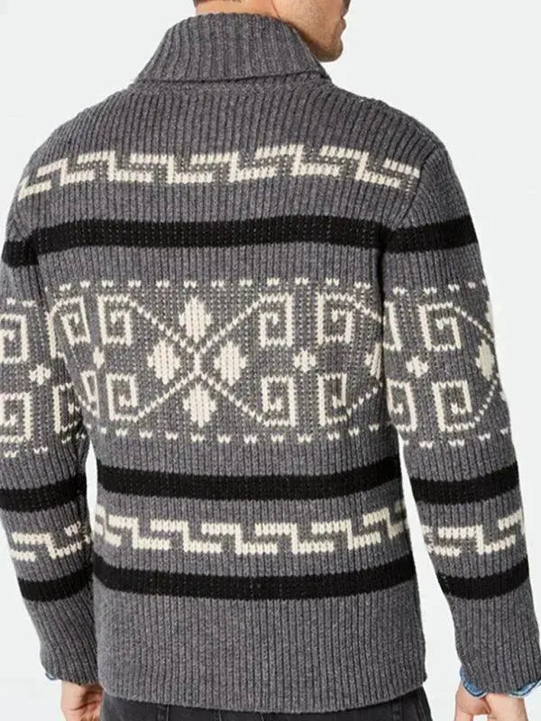 Men's Jacquard Lapel Cardigan Sweater - Stylish Knit Pullover for Casual Wear & Office Outfits
