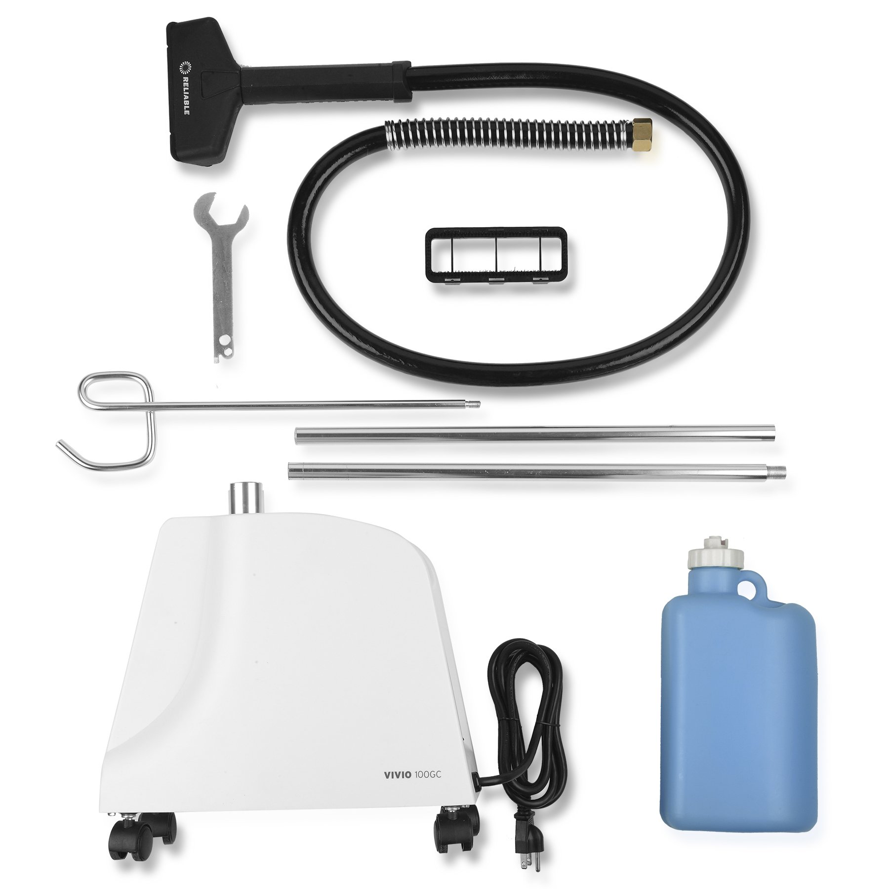 Vivio 100GC Professional Fabric Steamer - 1300W Heavy Duty Garment Steamer with 1 Gallon Tank, Anti-Spill Cap & Removable Brush | Thicker PVC Steam Head for Faster Wrinkle Removal | Easy-Roll Casters & Flexible Hose for Home and Commercial Use | Perfect for Clothing Stores, Tailors, and Home Laundry Care