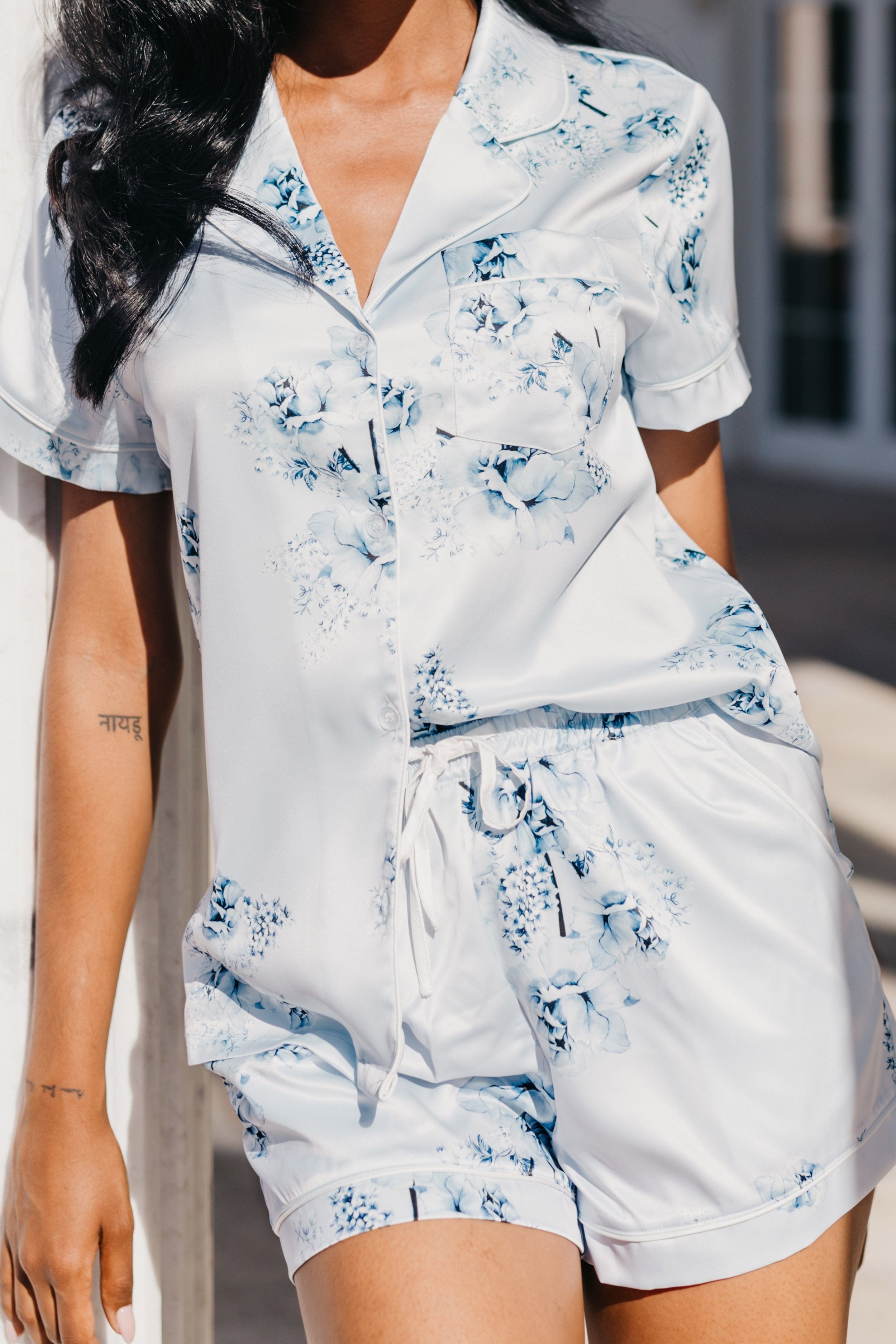 Mileva Blue Floral Printed Pajama Set for Women - Soft & Comfortable Sleepwear for Nighttime & Lounging at Home