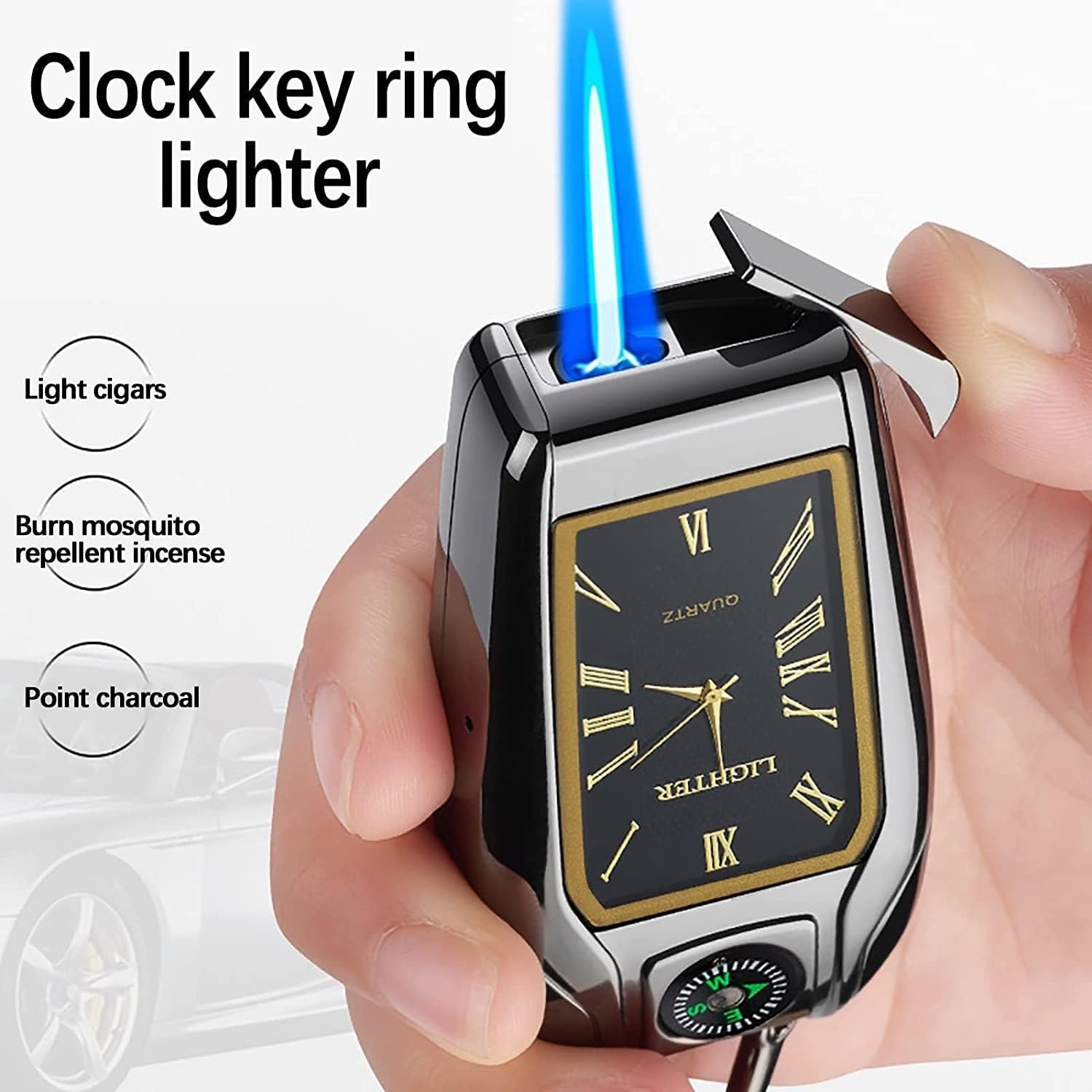 Windproof Jet Torch Lighter - Refillable Butane Keychain Lighter for Outdoor & Camping