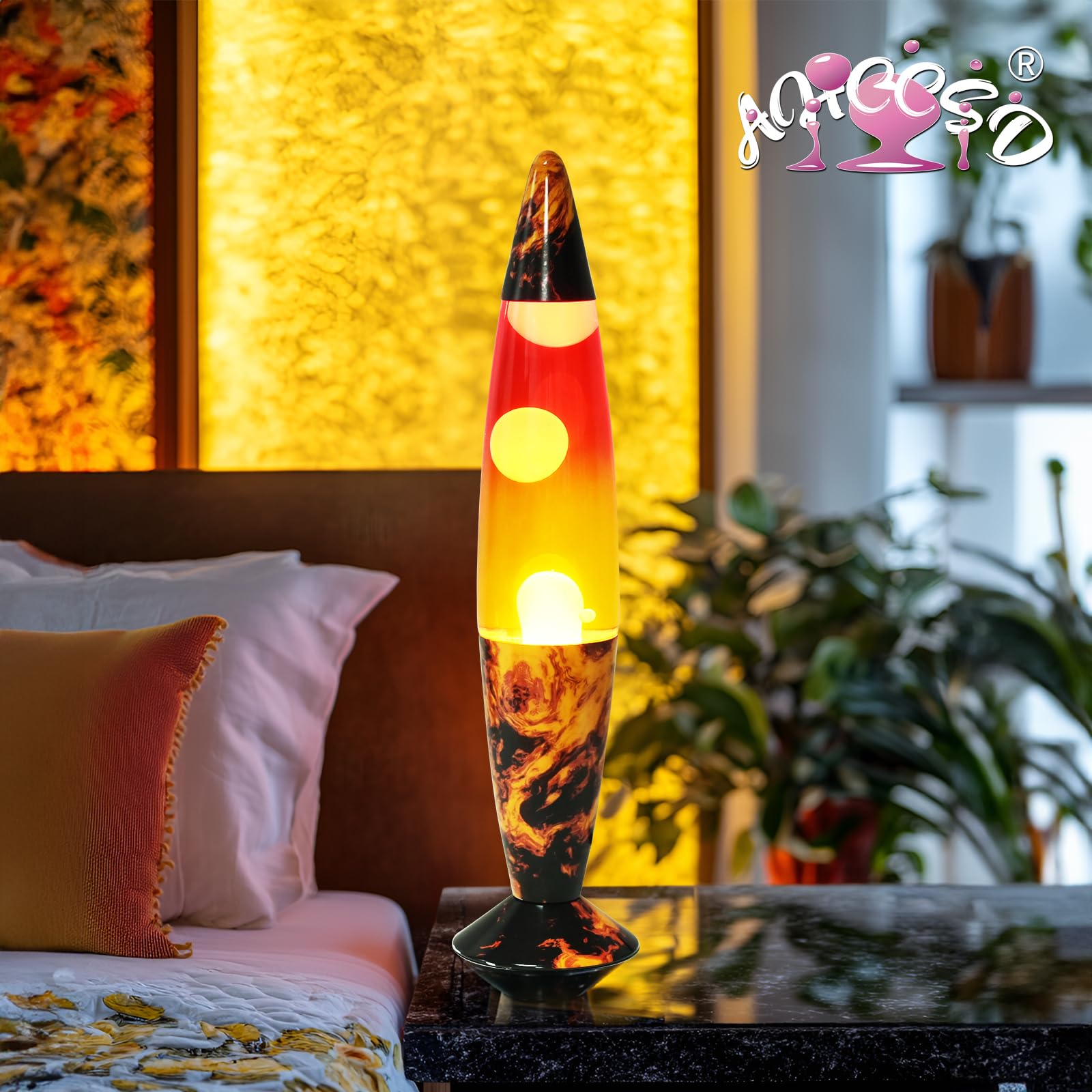 16 Inch Volcano Rocket Magma Lamp - Motion Liquid Lava Lamp with Volcanic Base, Yellow Liquid & White Wax - Relaxing Night Light for Adults, Kids, Women & Girls - Perfect Christmas Gift for Home Decor, Bedroom, Office & Party