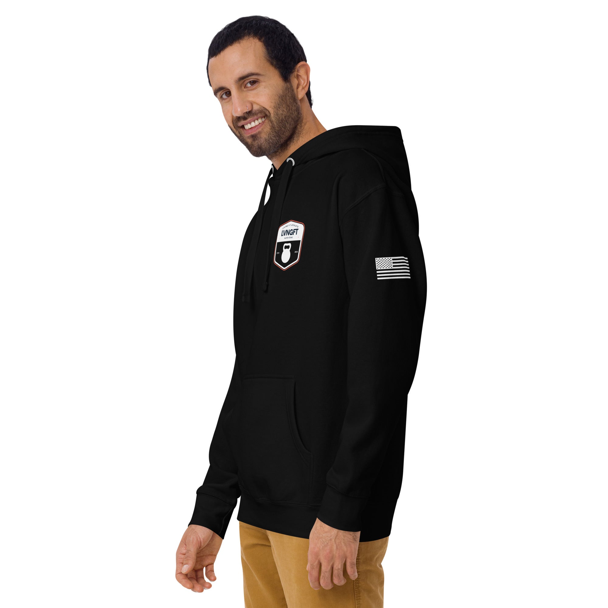 LVNGFT Kettlebell Badge Hoodie - Premium Workout Hooded Sweatshirt for Gym & CrossFit Training - Comfortable Fitness Apparel for Men & Women