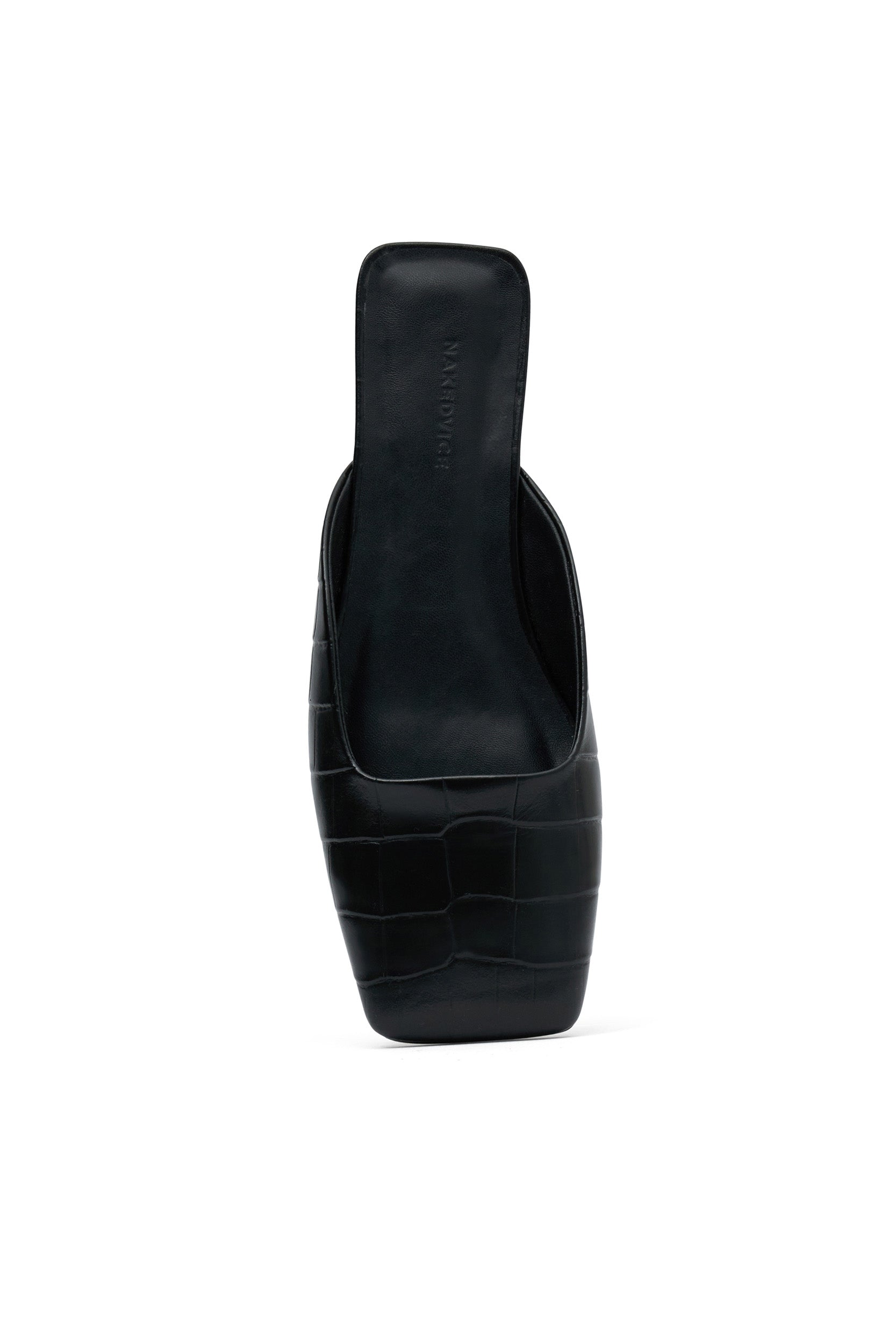 Nolan Black Crocodile Embossed Mule Shoes - Women's Comfortable Slip-On Loafers for Casual Outings & Office Wear