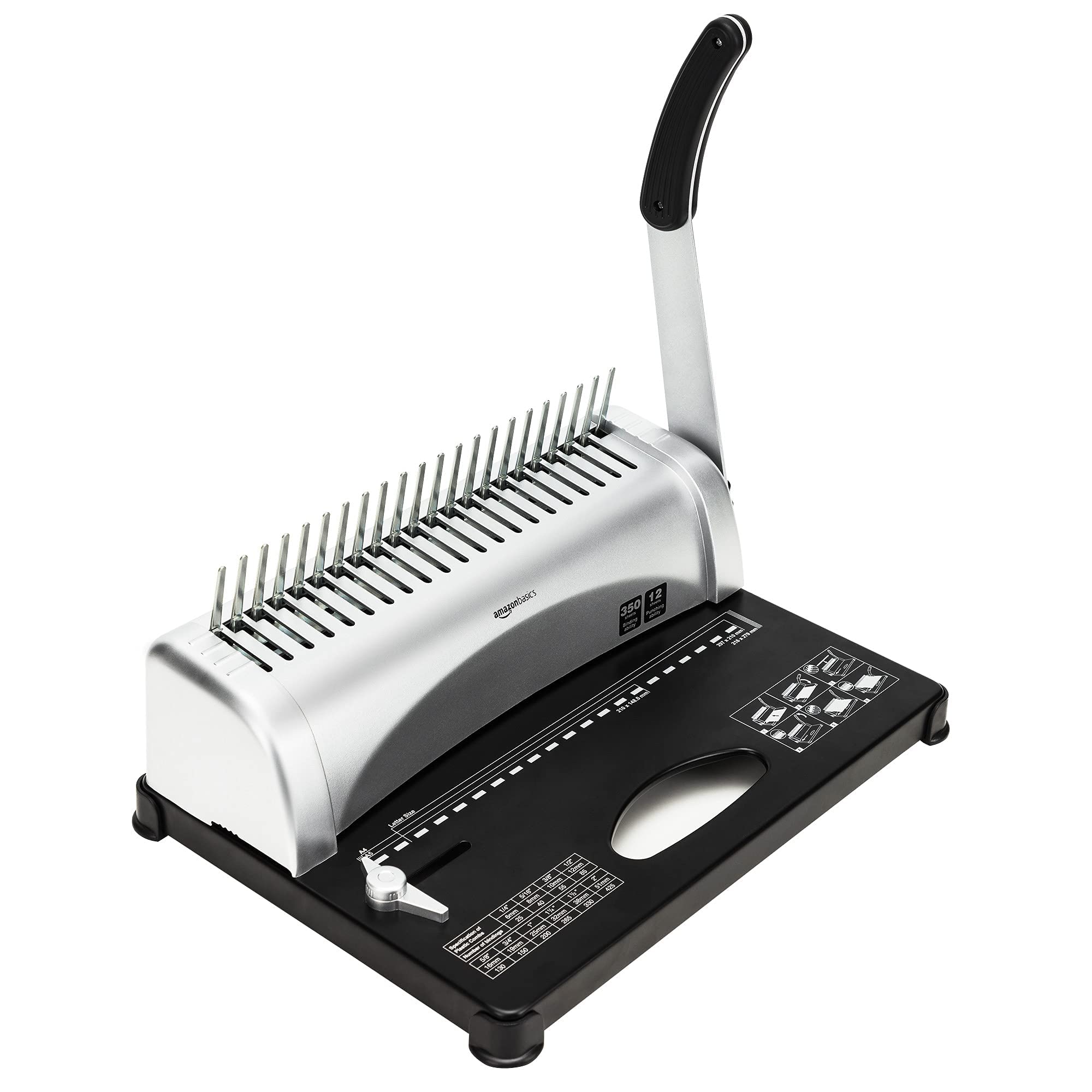 Amazon Basics Comb Binding Machine - 21-Hole, Grey, for Office, School, and Home Document Binding | Perfect for Reports, Presentations, and Booklets