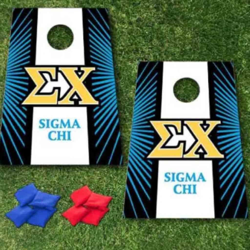 Sigma Chi Cornhole Bag Toss Game Set with 8 Bags - Starburst & Stripe Design for Outdoor Tailgating, Backyard Parties, and College Events | VictoryStore Premium Cornhole Game