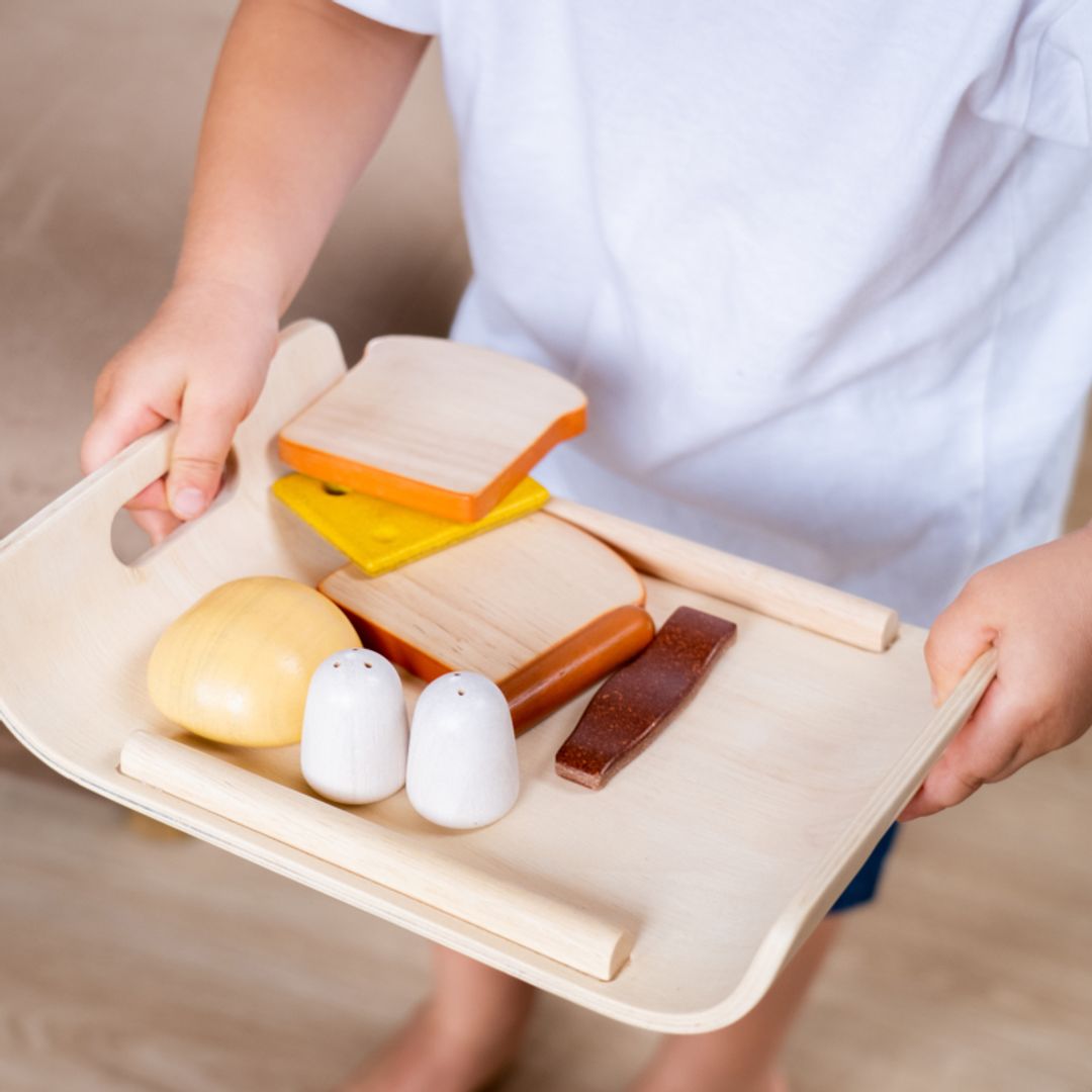 Wooden Kids Toy Breakfast Set - Pretend Play Kitchen Food for Toddlers & Preschoolers - Perfect for Montessori Learning & Role Play Scenarios