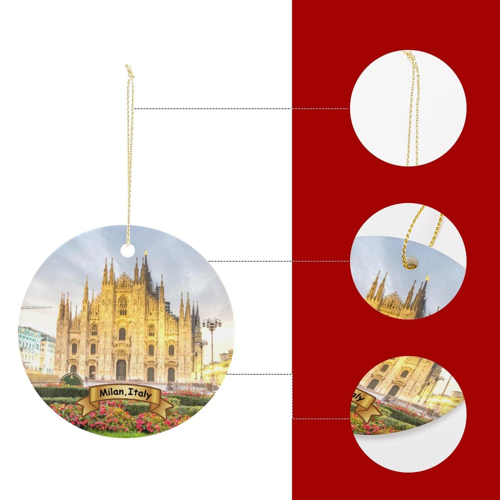 Hand-Painted Milan Italy Christmas Tree Ornament - 2.9 Inch Double-Sided Porcelain Holiday Decoration for Xmas Tree, Home & Gift Giving