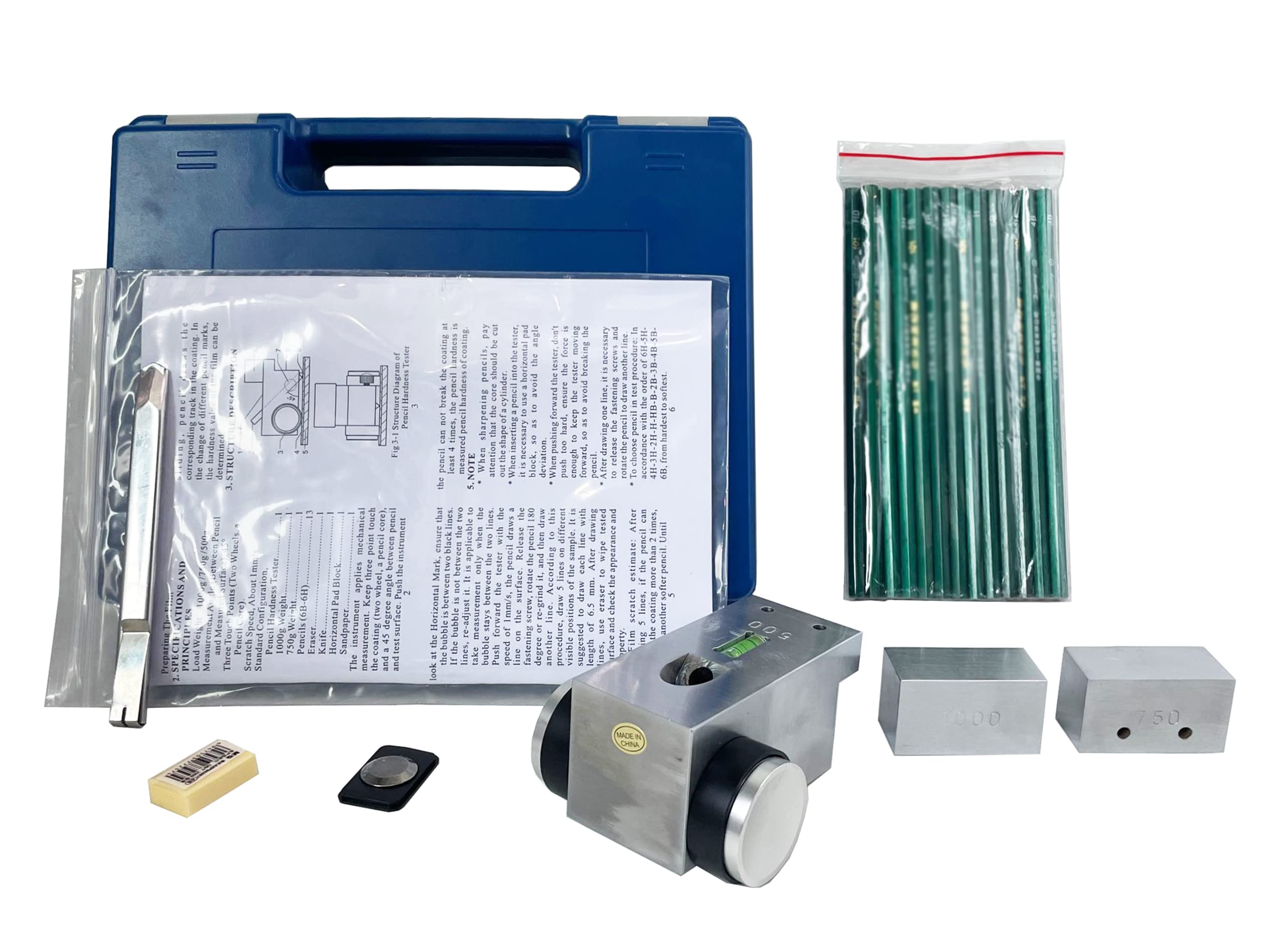 Premium 13-Piece Pencil Hardness Tester Kit for Paint & Coating Films - 3-in-1 Scratch Tester with 500g, 750g, 1000g Weights | Ideal for Automotive, Industrial & DIY Paint Quality Testing