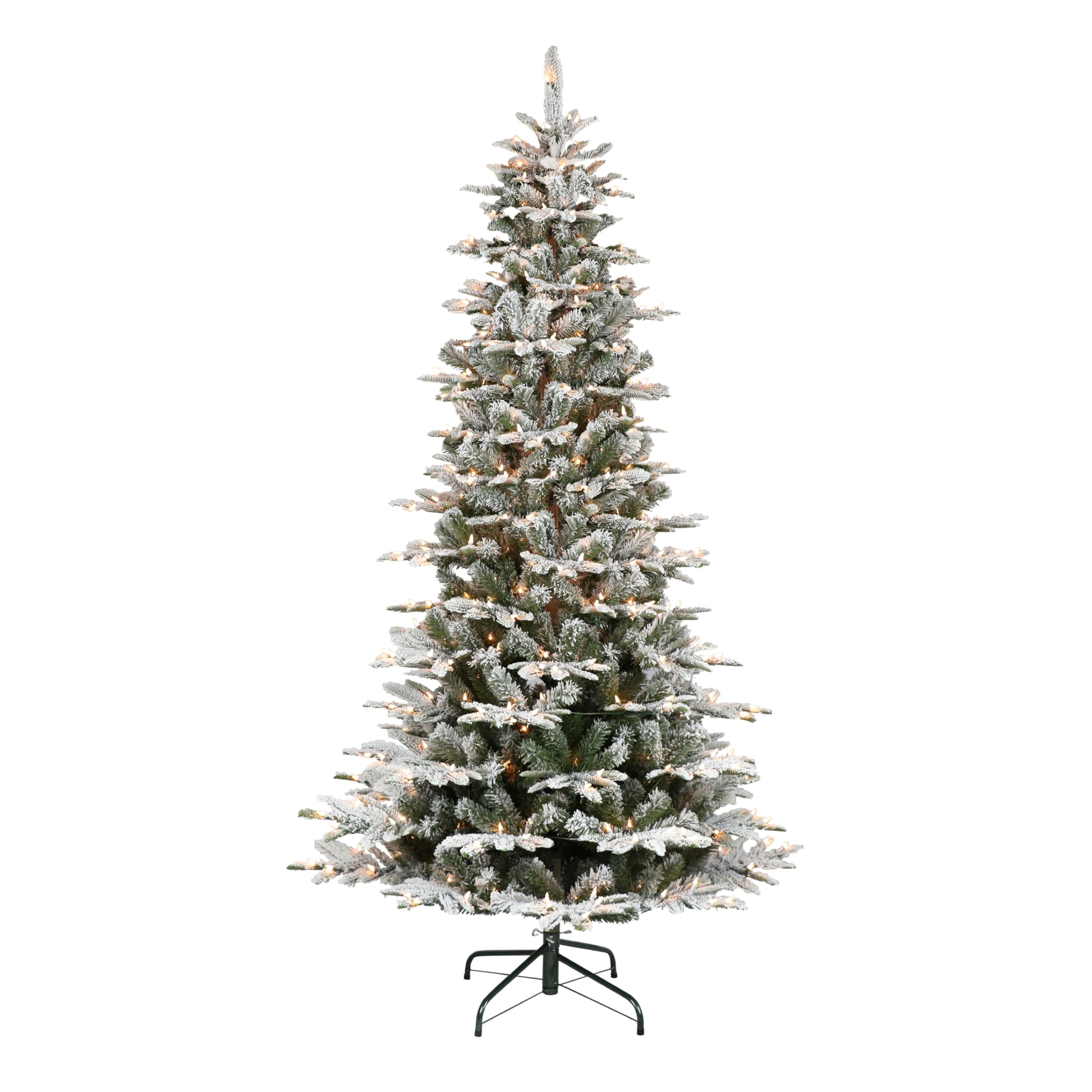 Puleo International 7.5ft Pre-Lit Slim Flocked Artificial Christmas Tree - 450 Clear Lights for Holiday Decor | Perfect for Small Spaces & Cozy Home Decor
