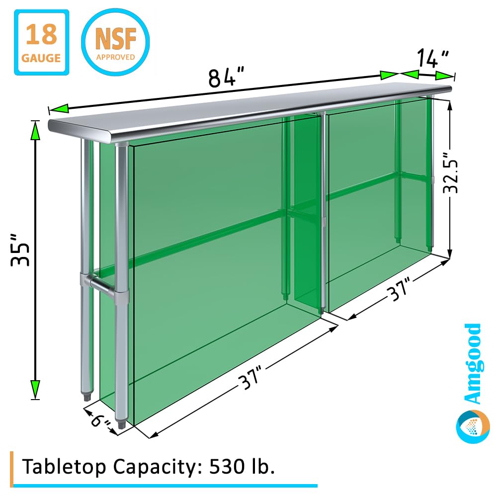 AmGood Stainless Steel Work Table Open Base | Heavy Duty Metal Work Bench for Garage & Kitchen (84