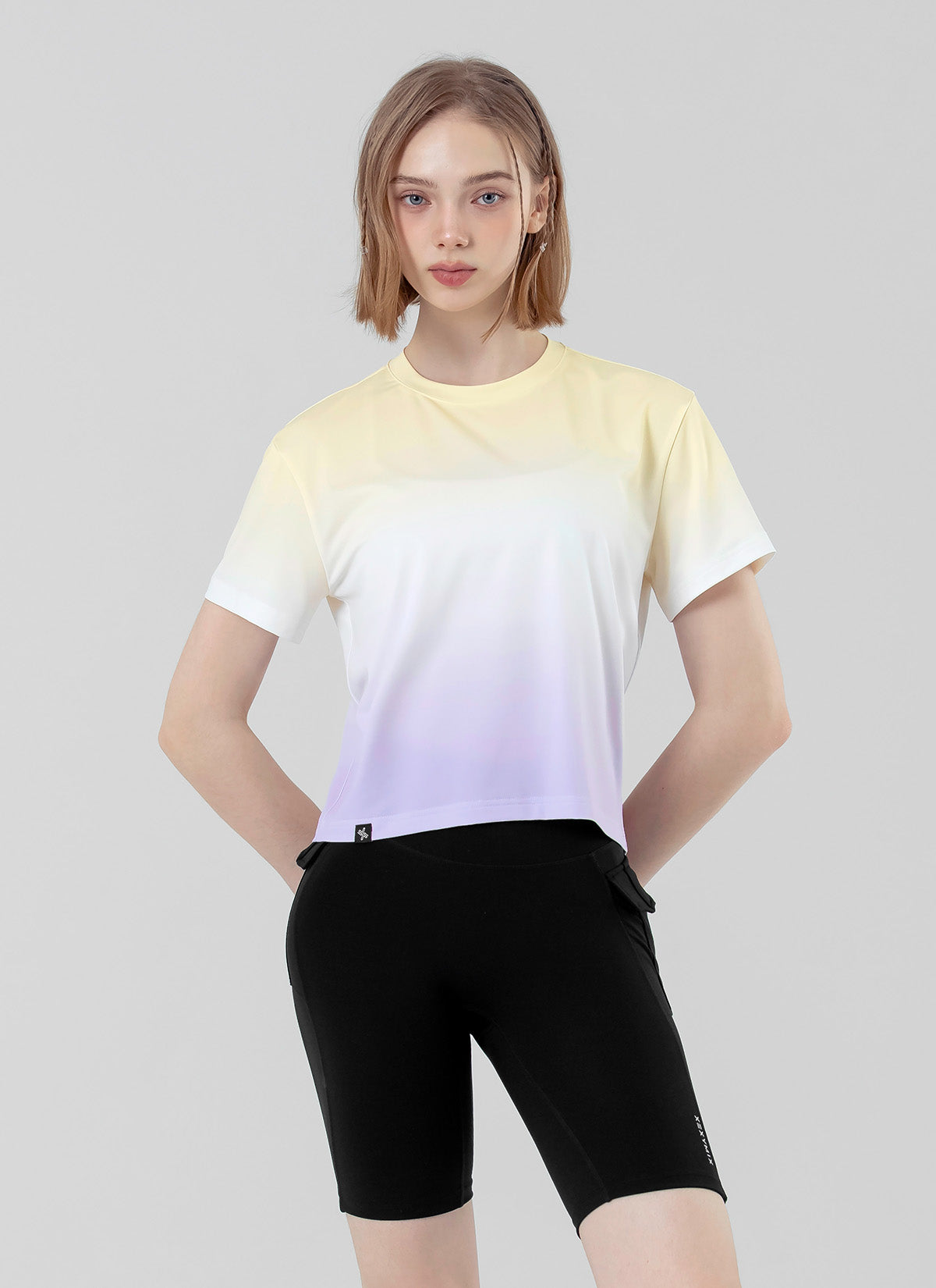 Stylish Ice Feather Ombre Crop Short Sleeve Top - Trendy Summer Fashion for Women | Perfect for Beach Outings, Music Festivals & Casual Wear