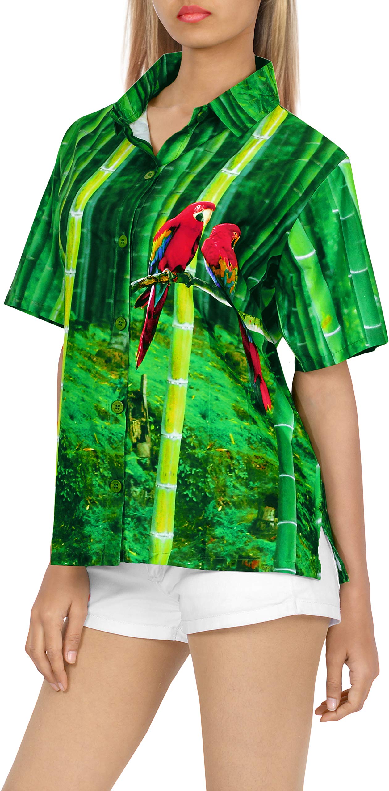 LA LEELA Women's Hawaiian Shirt - Short Sleeve Beach Blouse for Summer Vacation, Tropical Party & Casual Outfit | Lightweight Floral Print Top for Poolside, Luau & Island Getaways