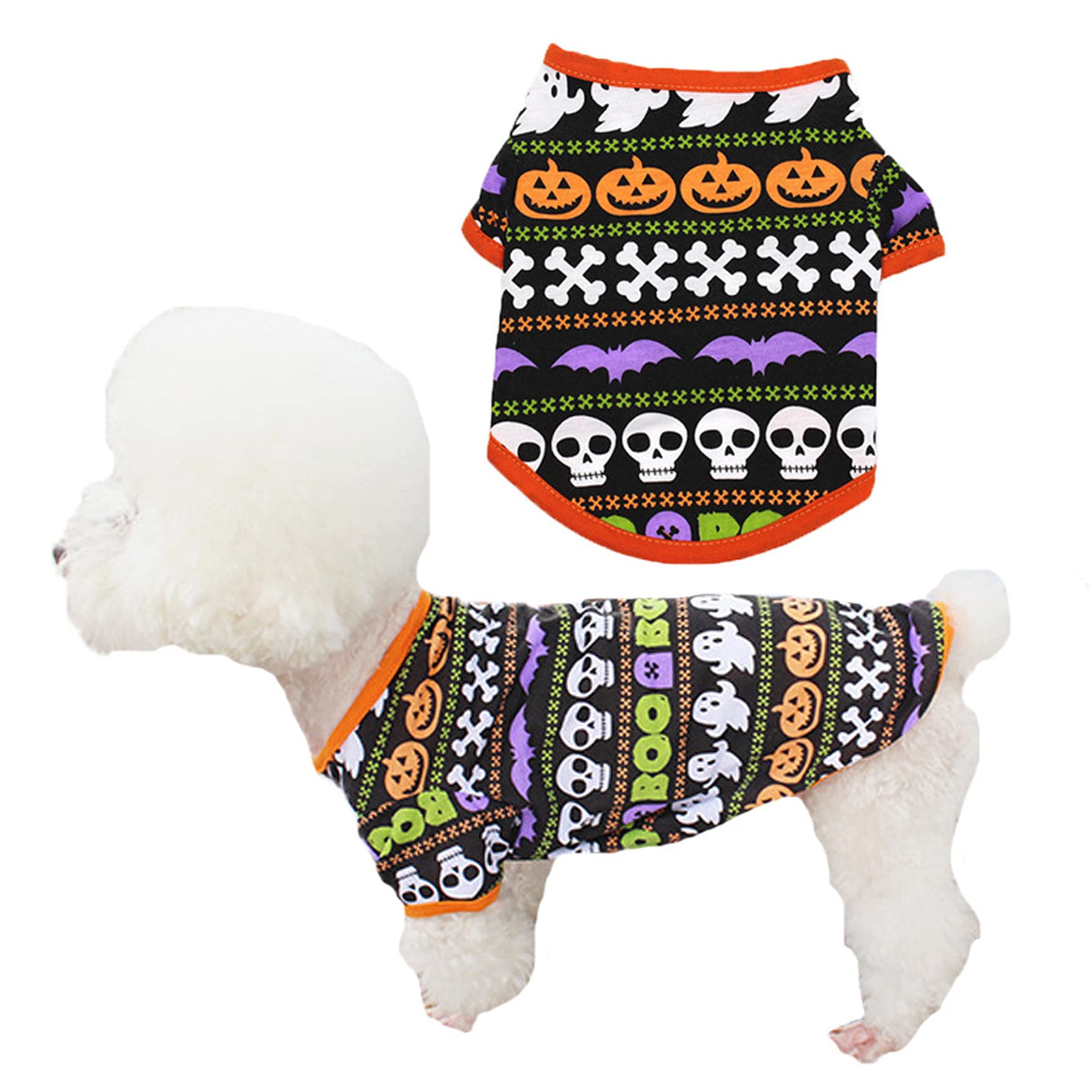 Halloween Dog Costume for Small Dogs - Pumpkin Skull Letter Print One-Piece Outfit | Cute Pet Holiday Costume for Parties & Trick-or-Treating