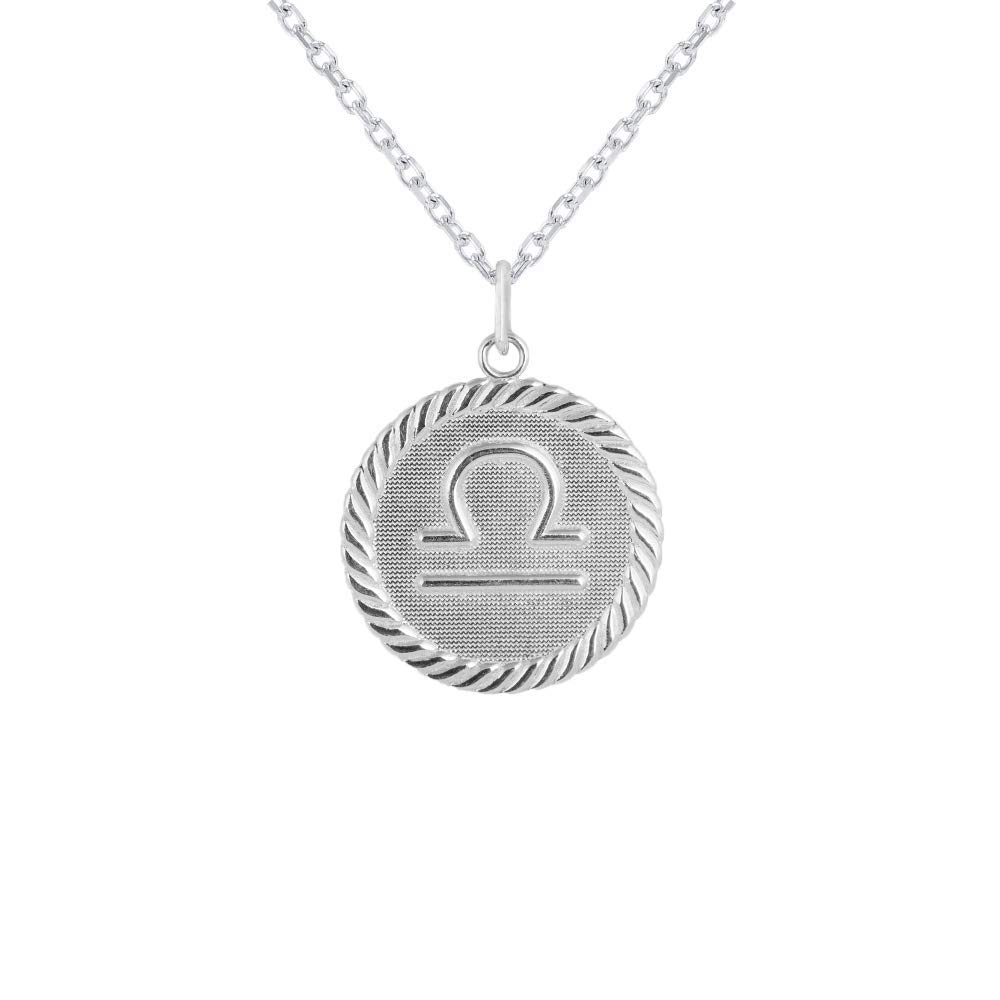 Solid Sterling Silver Reversible Libra Zodiac Sign Charm Coin Pendant Necklace for Women - Perfect Gift for Birthday, Anniversary & Astrology Lovers