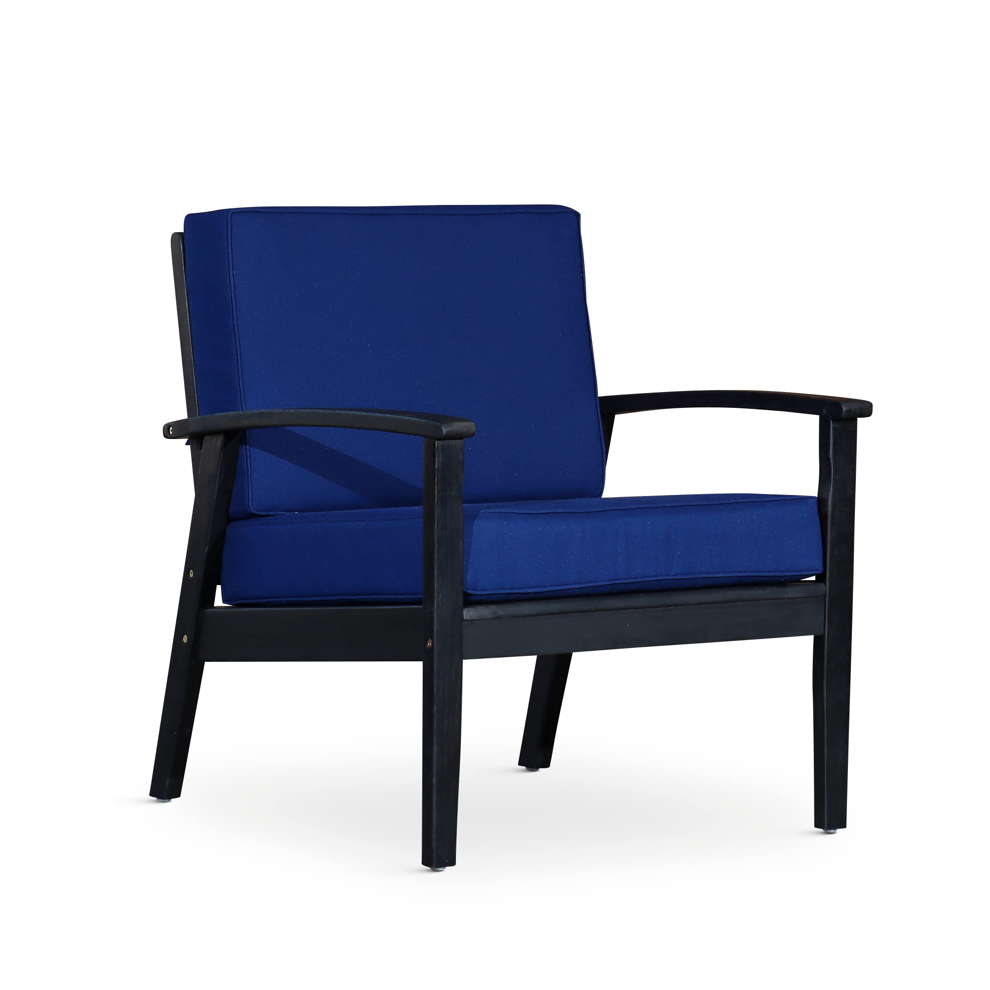 DTY Outdoor Living Longs Peak Deep Seat Eucalyptus Chair - Espresso Finish with Navy Cushions | Patio, Garden, Poolside & Backyard Relaxation Furniture