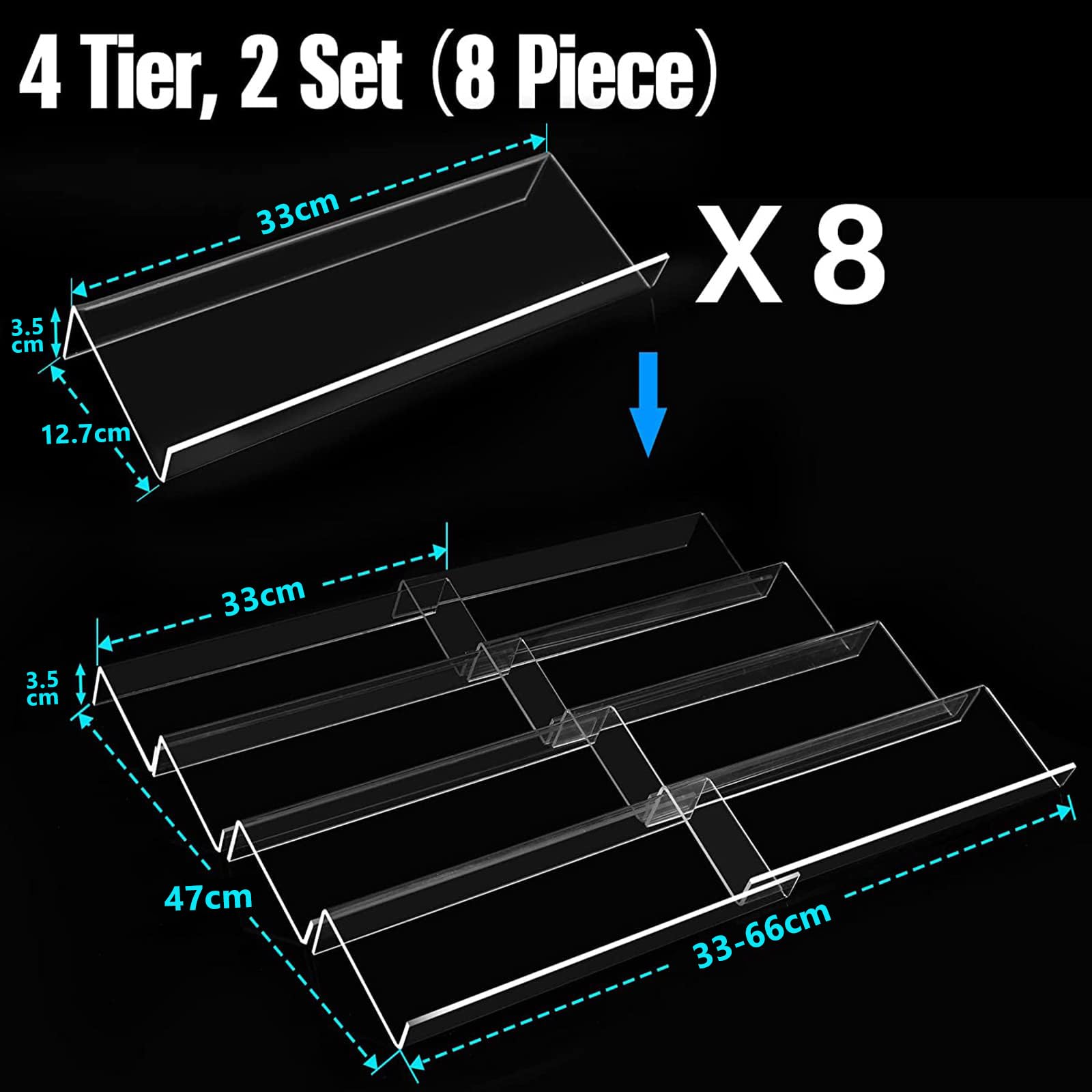 4-Tier Clear Acrylic Spice Drawer Organizer Set (2 Pack) - Expandable from 13