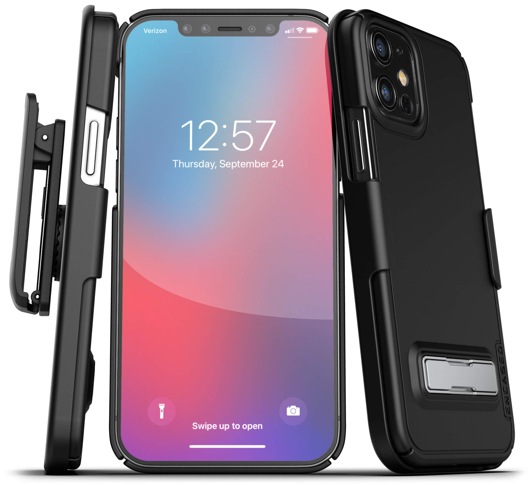 Ultra Thin iPhone 12/12 Pro Belt Holster Case with Kickstand - Slim Protective Cover with Clip for Men | Perfect for Outdoor Activities, Work & Daily Use