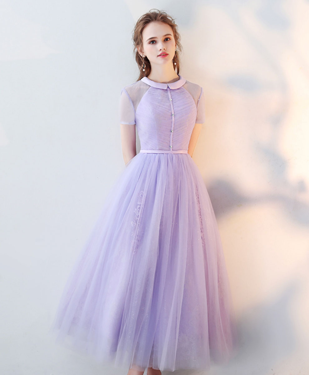Elegant Purple High Neck Tulle Lace Prom Dress for Women - Homecoming Ball Gown with Long Sleeves - Perfect for Formal Dances, Evening Parties, and Special Occasions