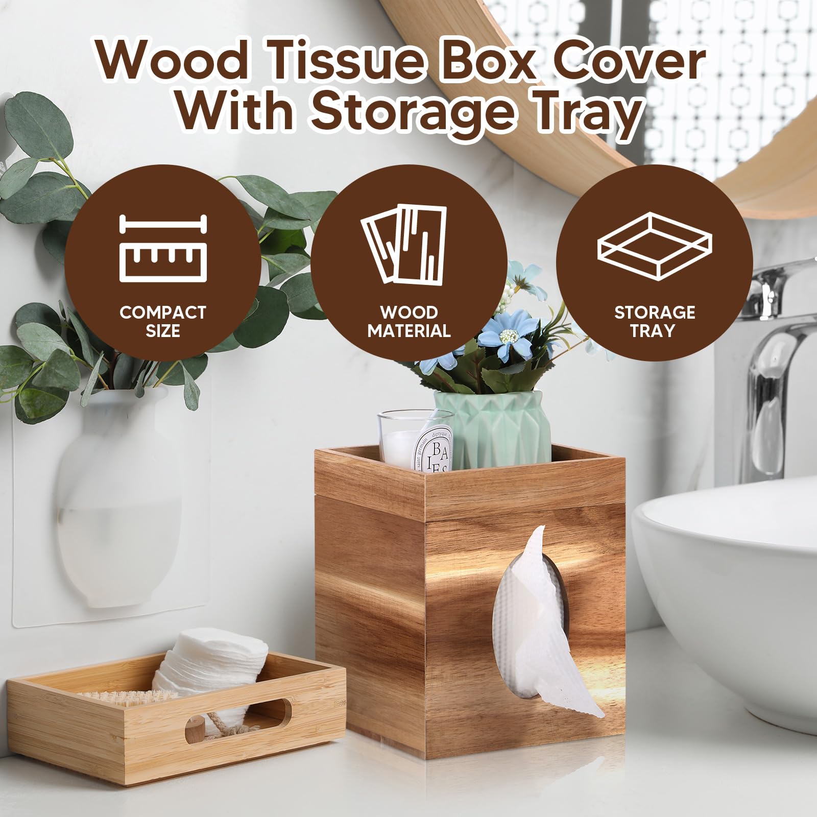 Wooden Tissue Box Cover with Storage Tray - 6