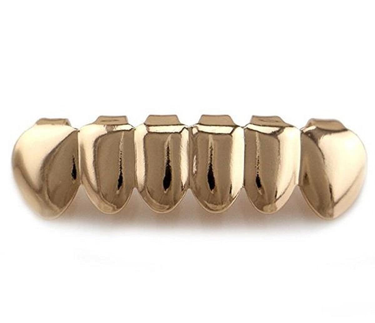 14K Gold Cross Heart Single Fang Teeth & 6 Bottom Grills Combo Set - 2 Piece Dental Jewelry for Men & Women - Perfect for Hip Hop Fashion, Concerts, and Special Occasions
